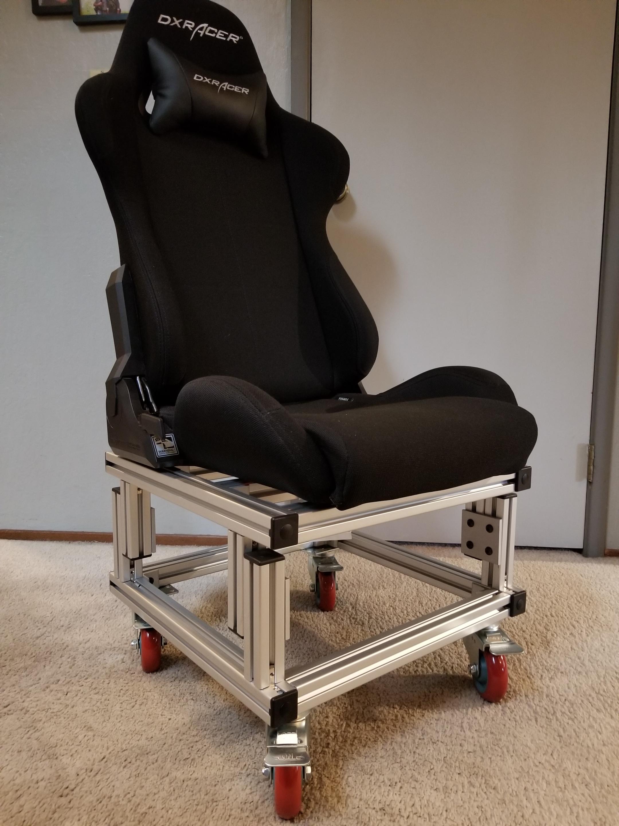 An 8020 solution for a chair that rocks and swivels. Will eventually be
