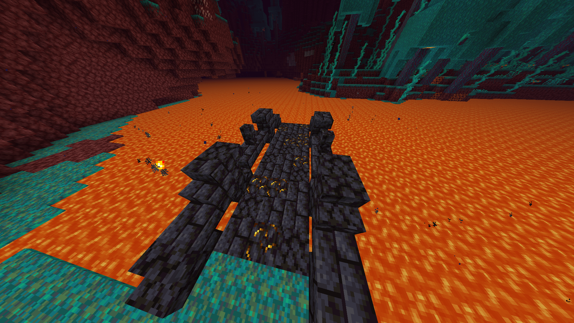 You can use gilded blackstone near lava to make it look like its cracked and lava is pouring in