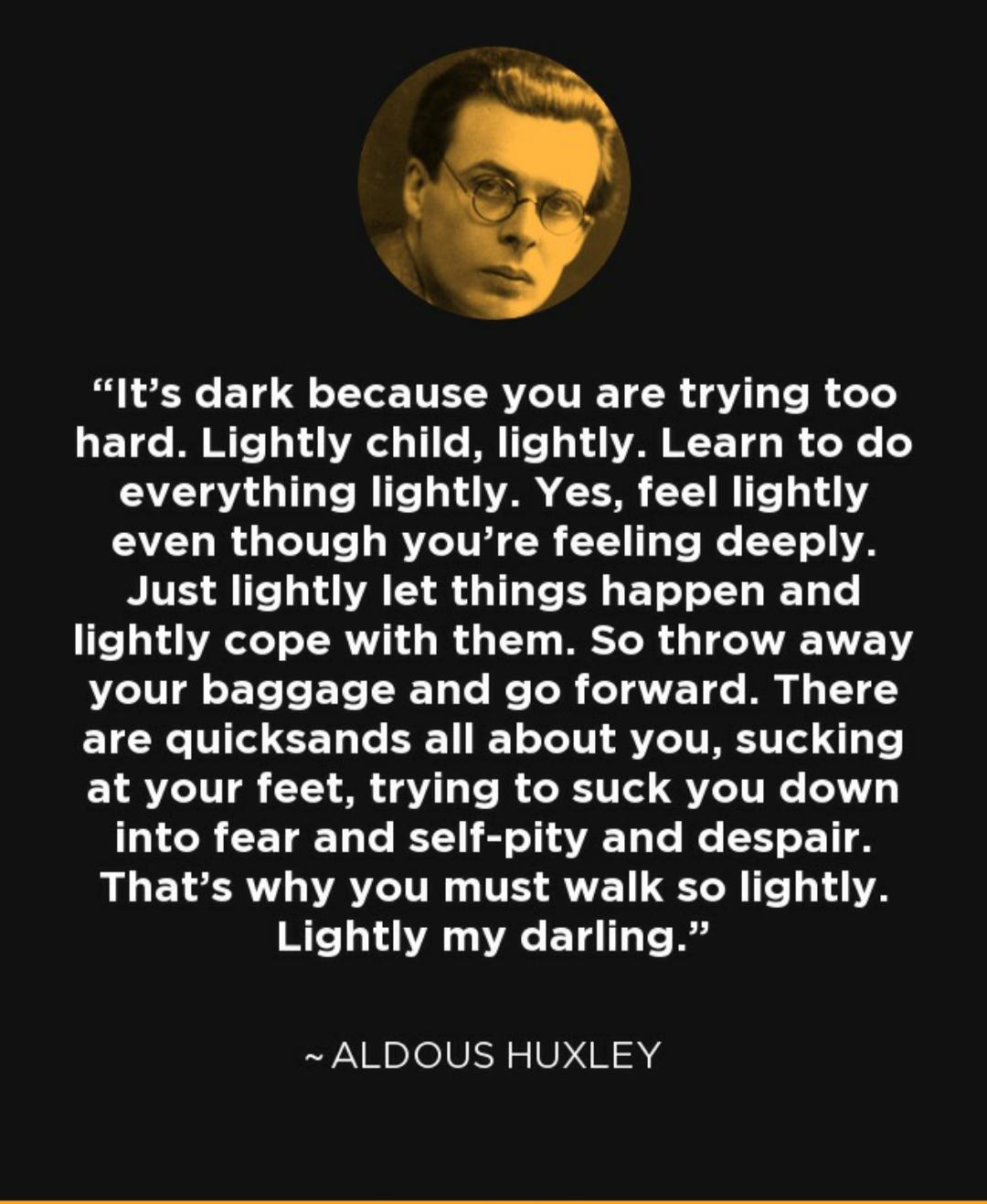 "Its dark because you're trying too hard.."1080×1317 Aldous Huxley