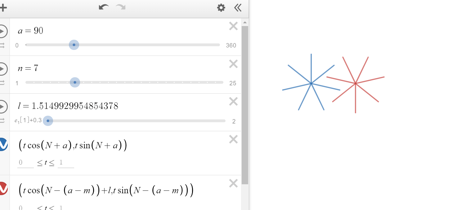 Intersecting spinning lines cog graph r/desmos