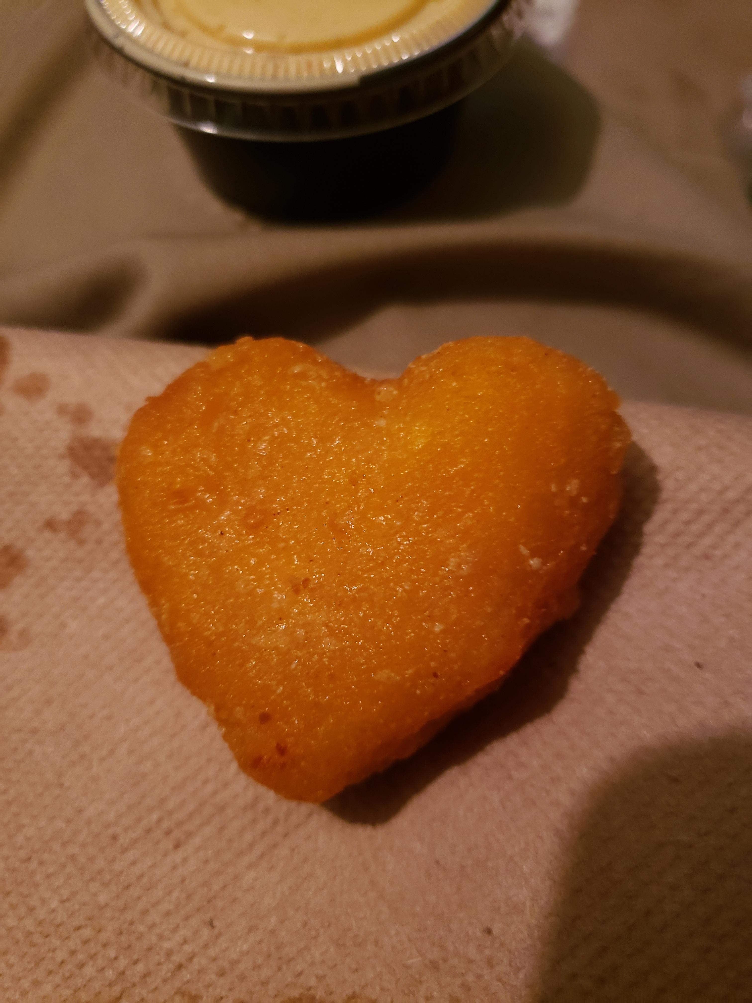 Heart shaped mac and cheese bite from Sheetz. I love you too, food. r