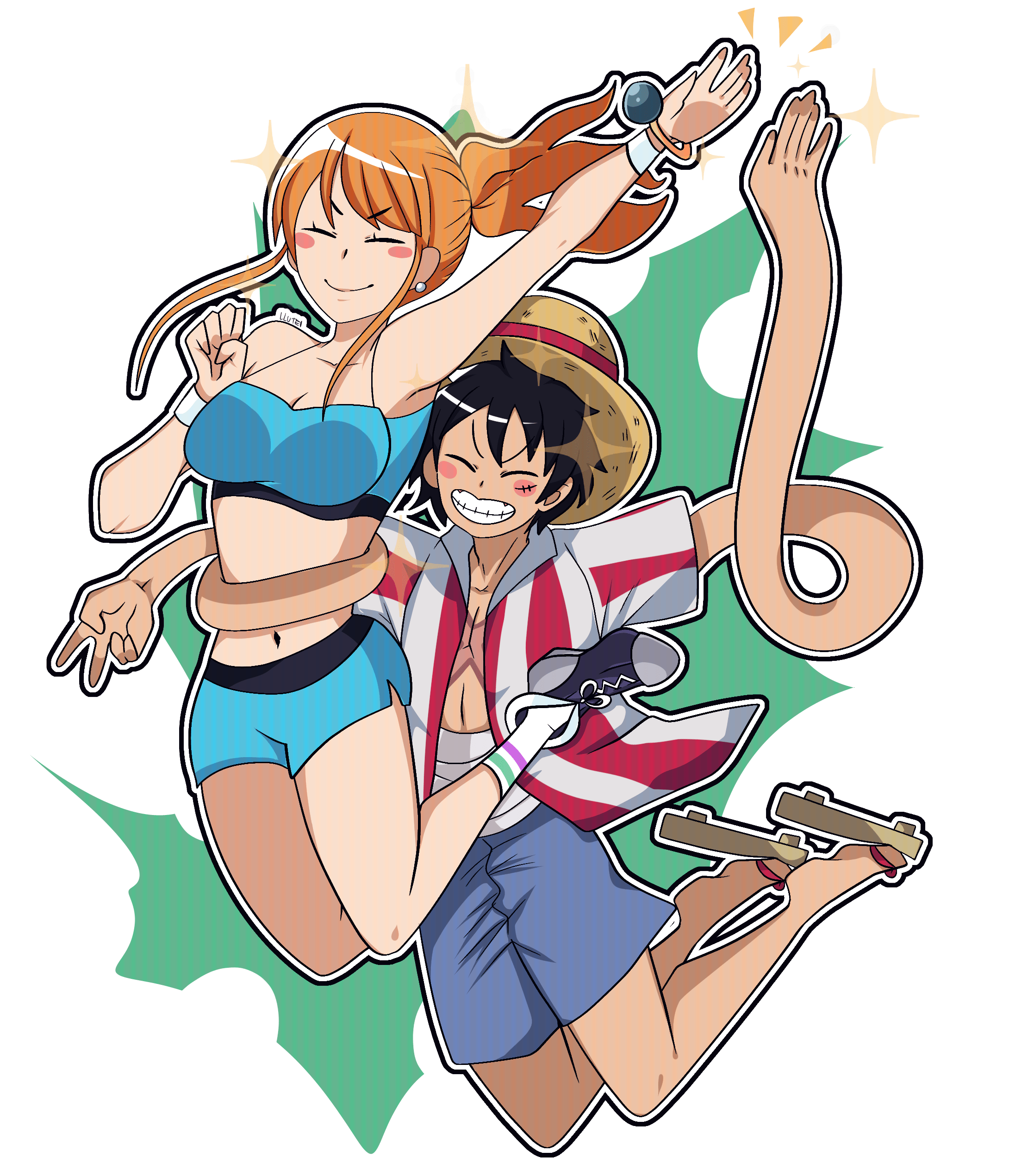One Piece Luffy And Nami Fanart Yellow wallpaper
