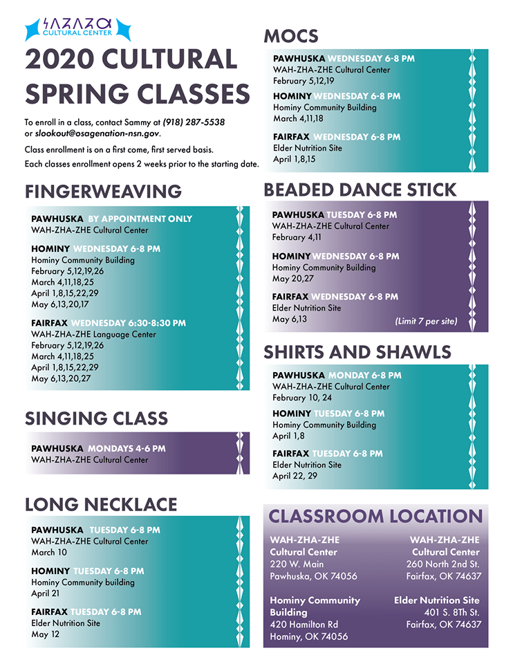 2020 Spring Cultural Classes. I highly attending one of these