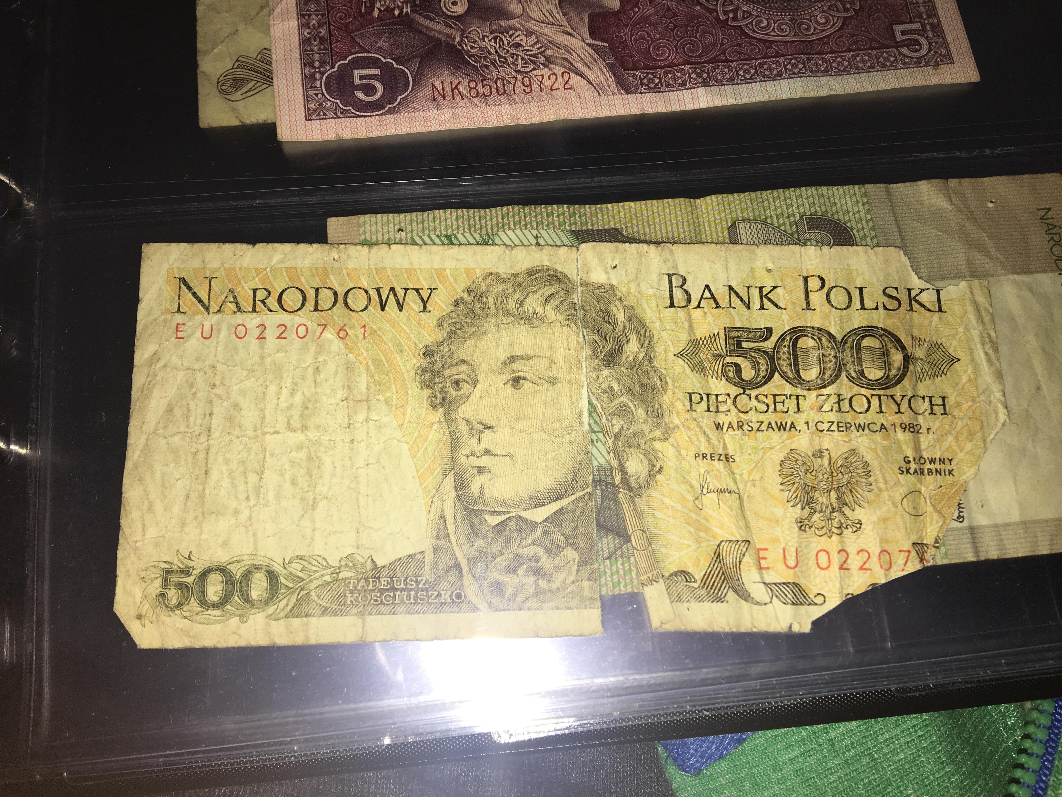 Banknote of 500 zł from 1982 showing Tadeusz Kościuszko, whose statue