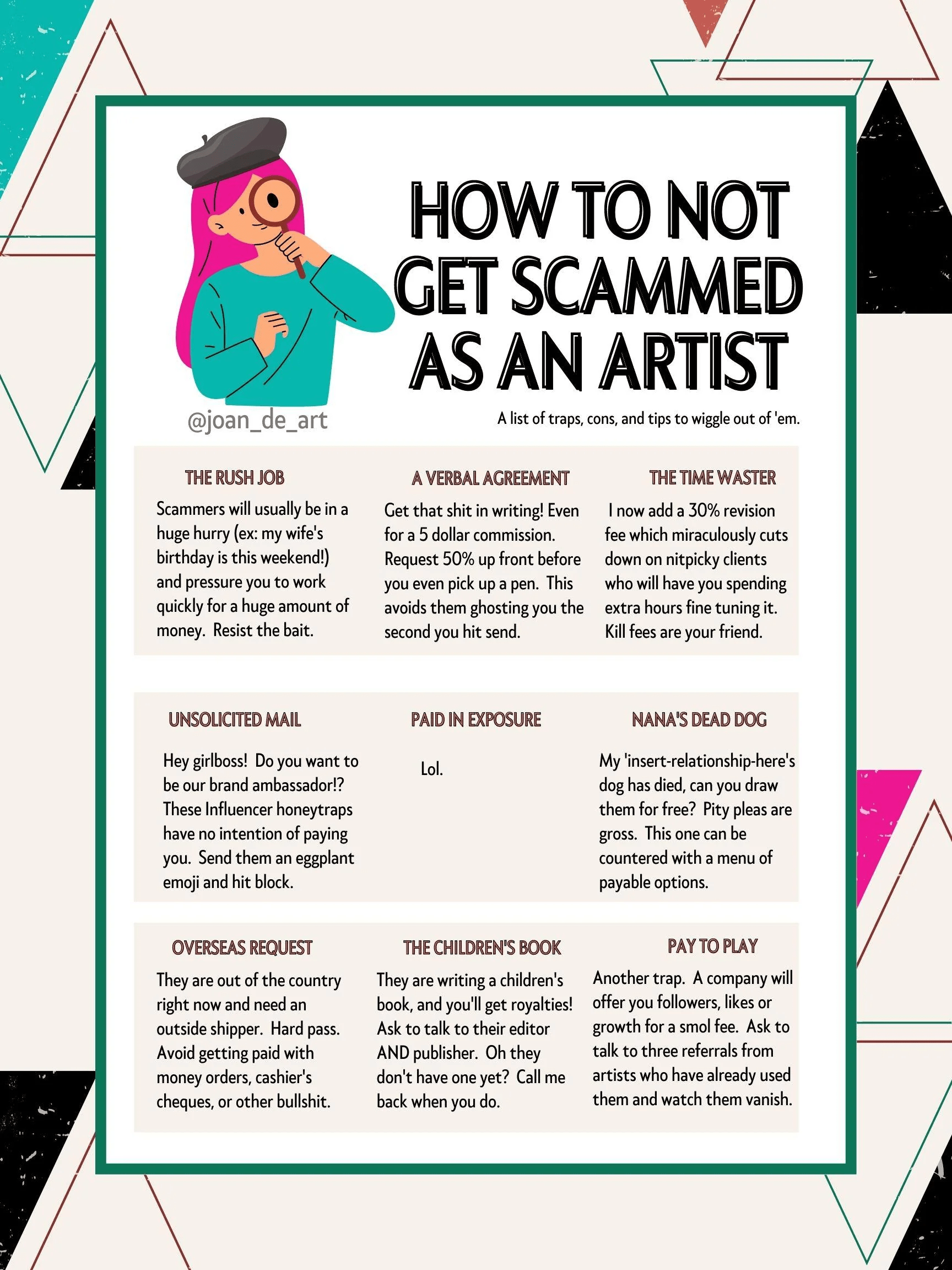 Scam guide for artists (not made by me. Found on Reddit) r/Scams