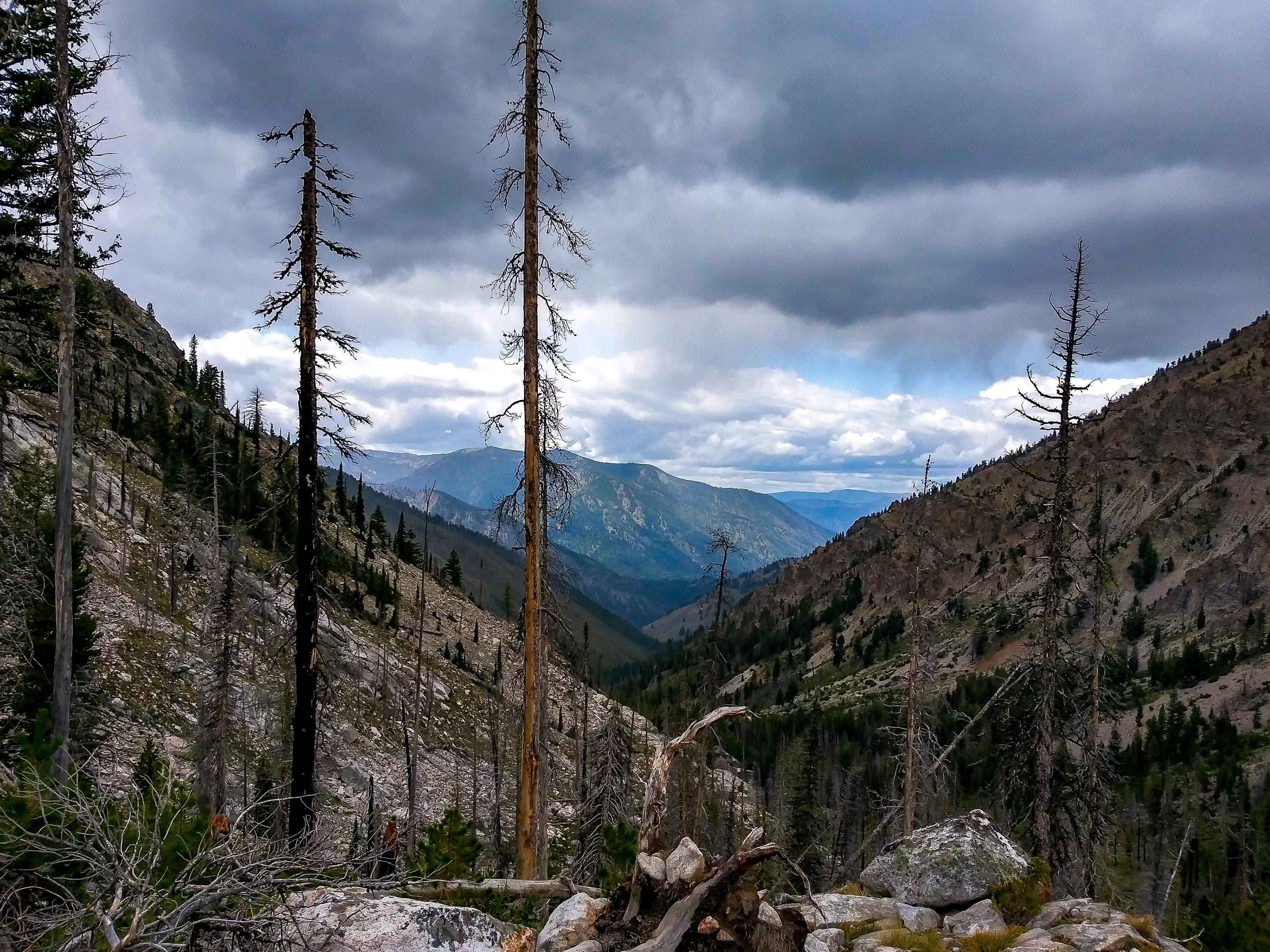 Rain clouds moving in on the way up to Trail Creek Lakes, Sawtooth