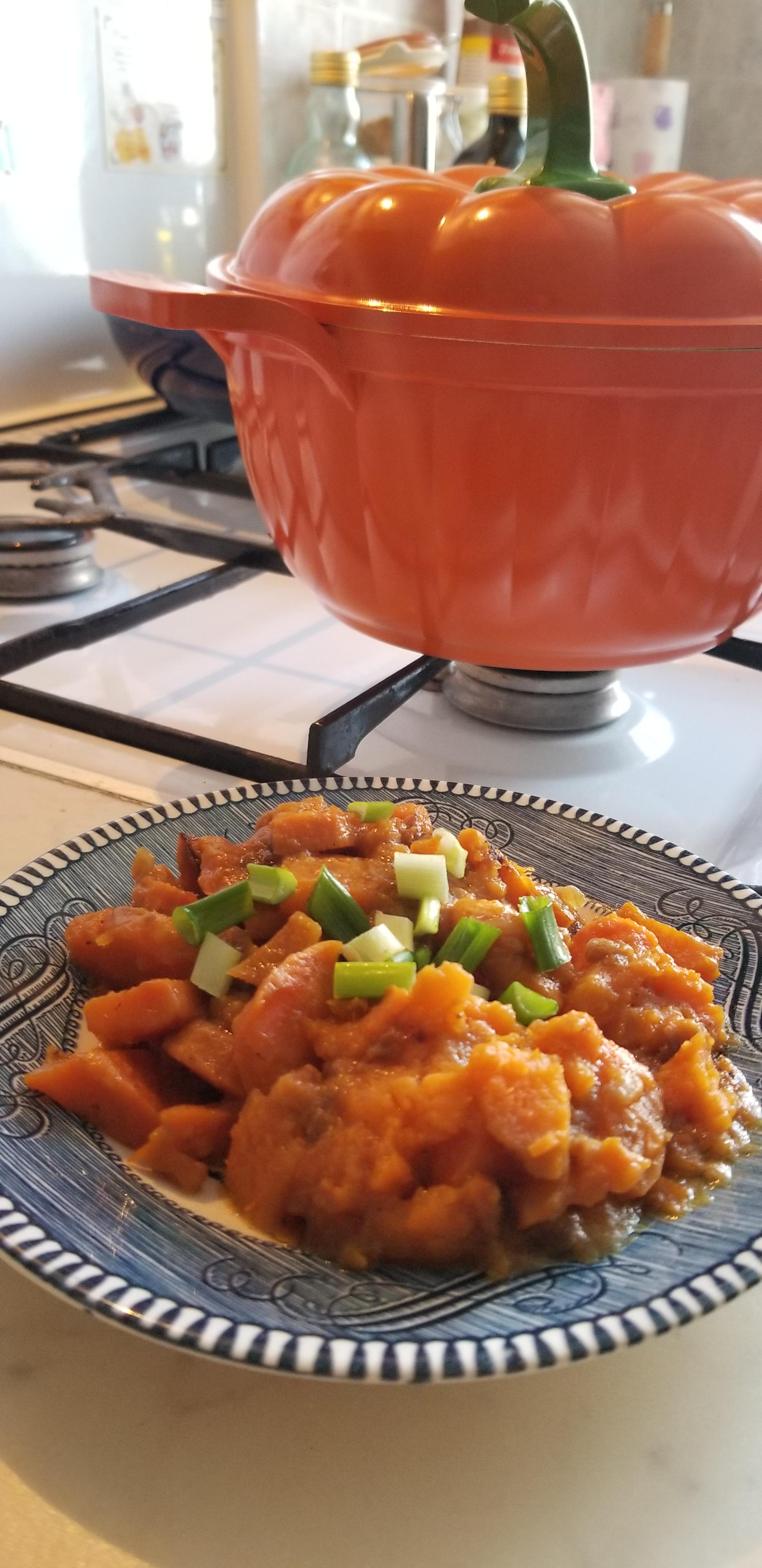Week 7 Braising Braised Sweet Potatoes and related dutch oven (META