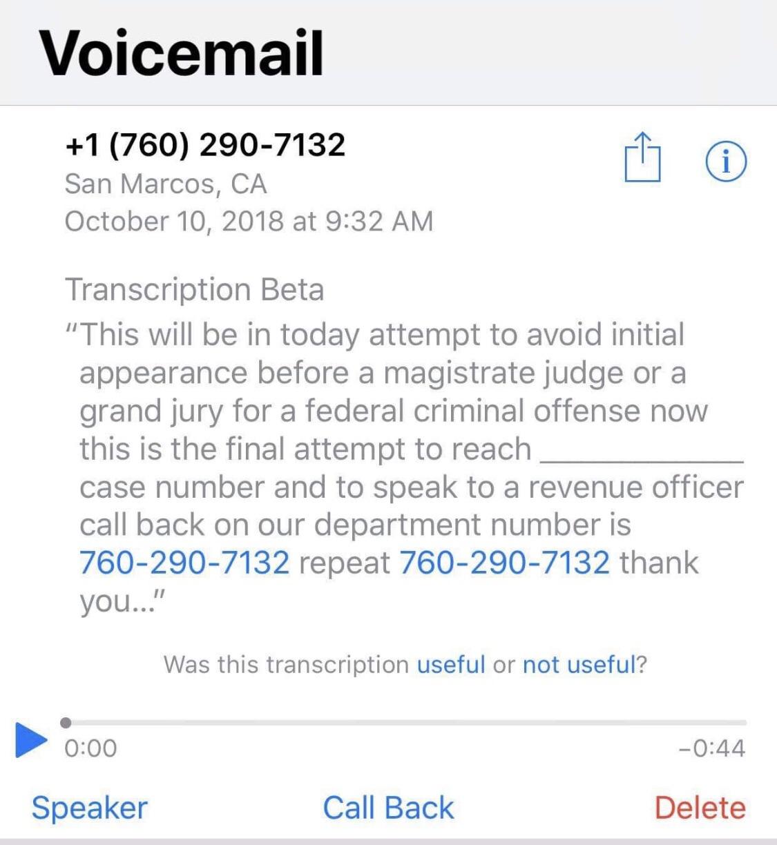 Lovely scam voicemail my roommate got with a local number r/sandiego