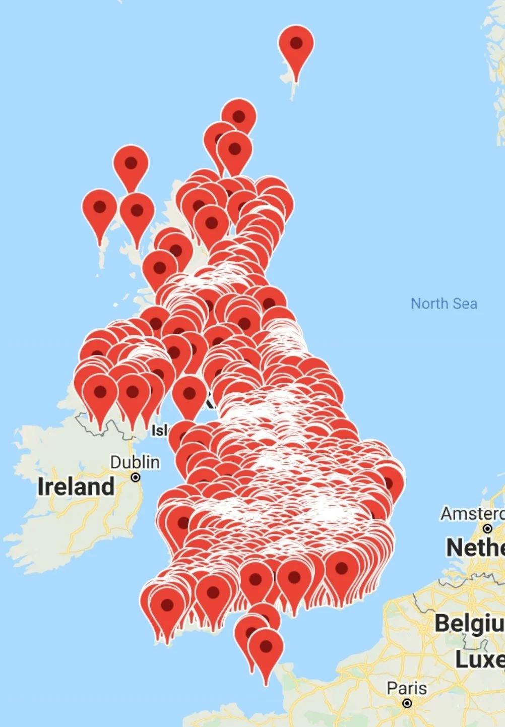 Map of food banks in the UK r/YUROP