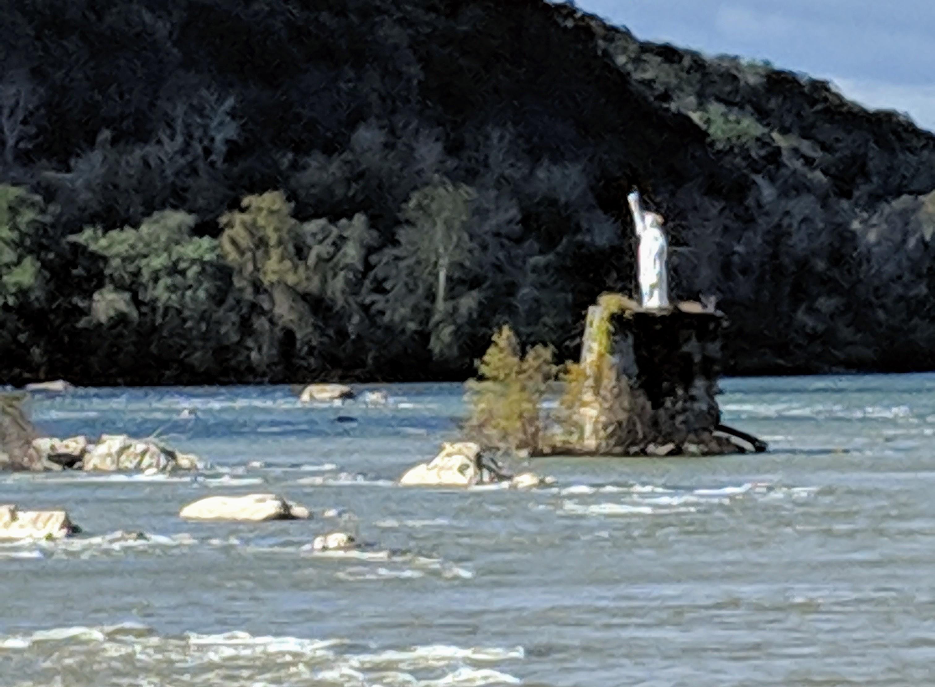 A 25' tall statue of liberty replica in the middle of the Susquehanna