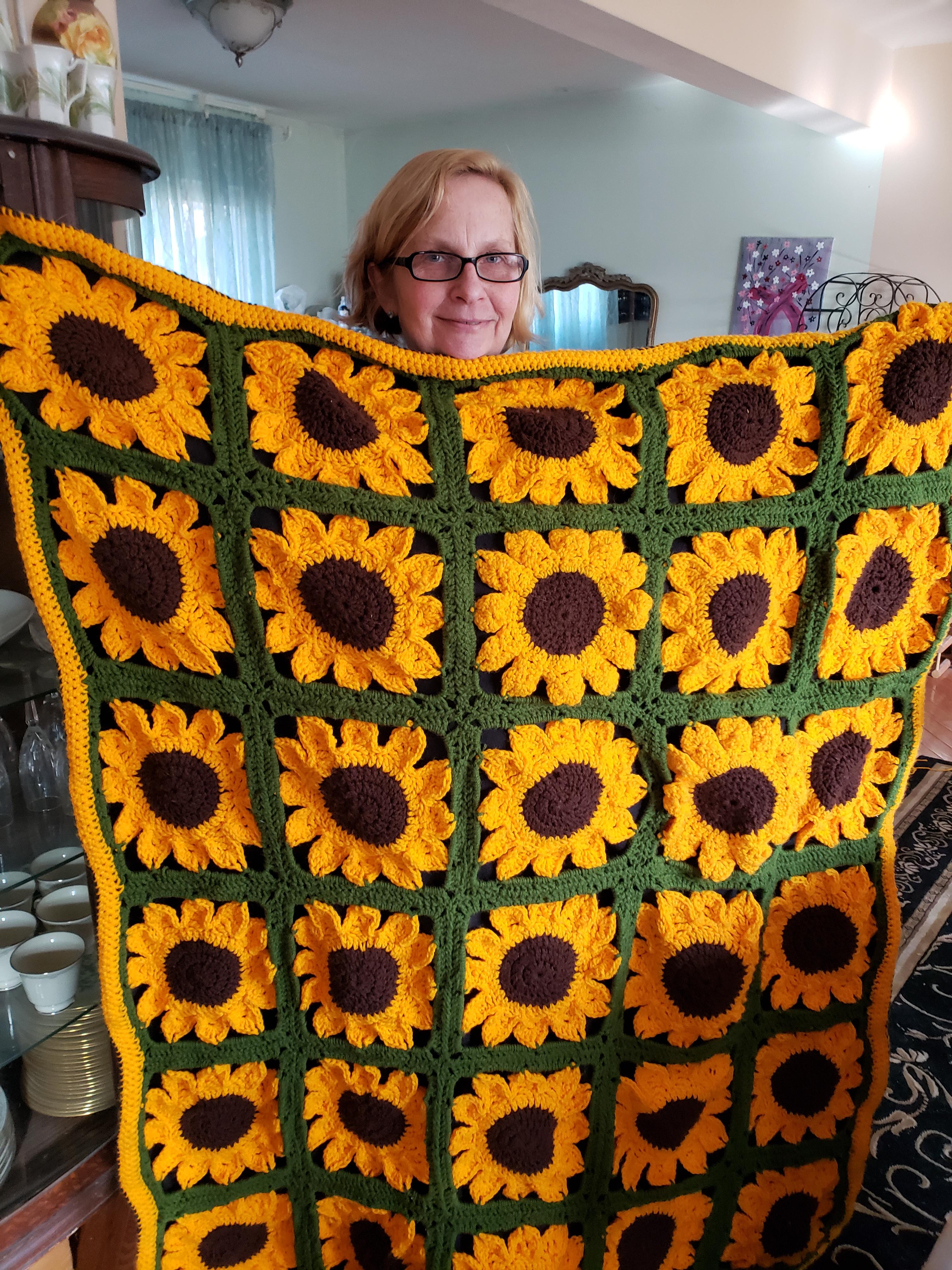 Sunflower blanket with fleece on one side r/crochet