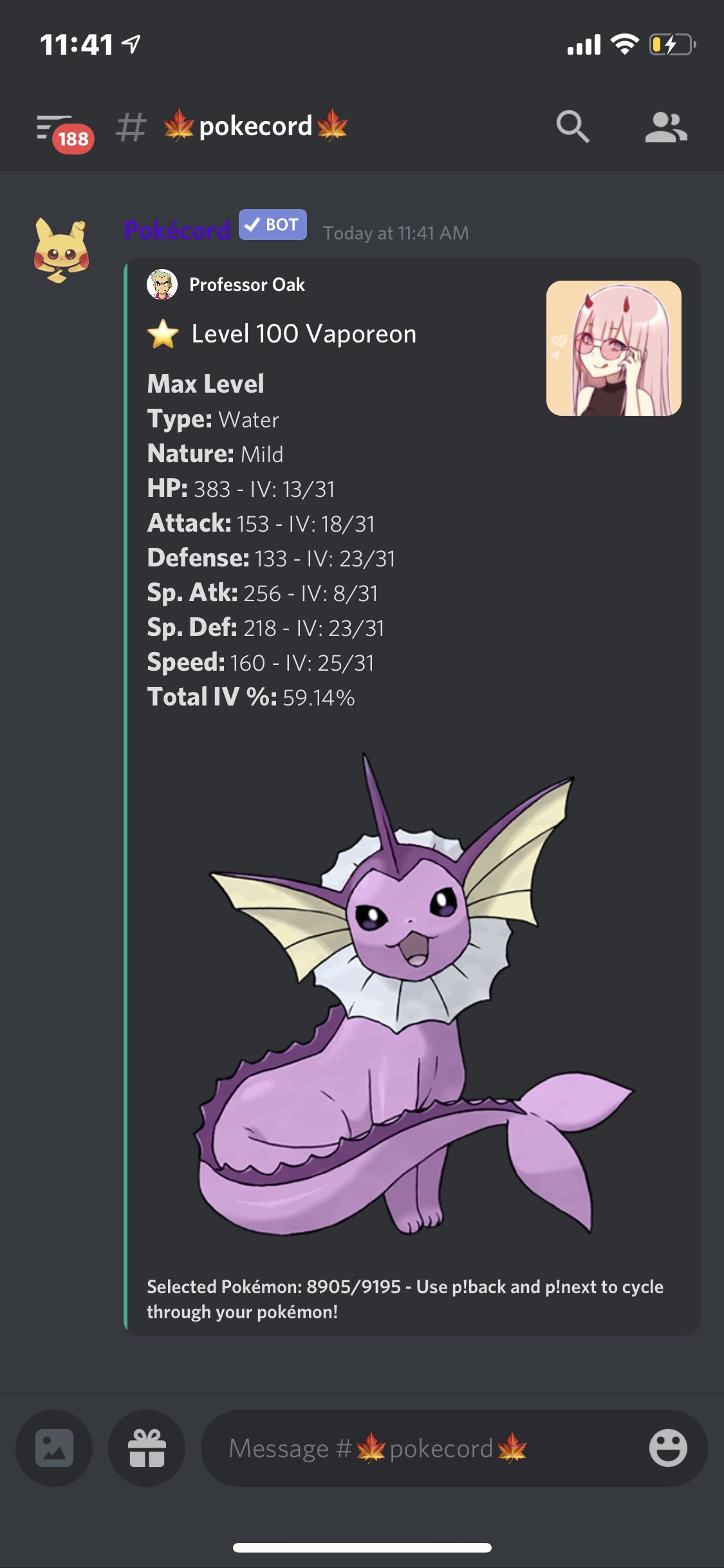 Selling ⭐️ Vaporeon C/O 900K pokecord