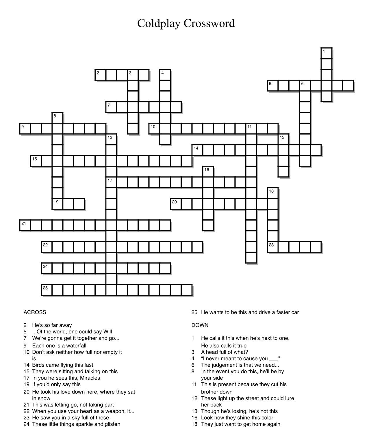I made a Coldplay crossword for those of you that like crosswords and