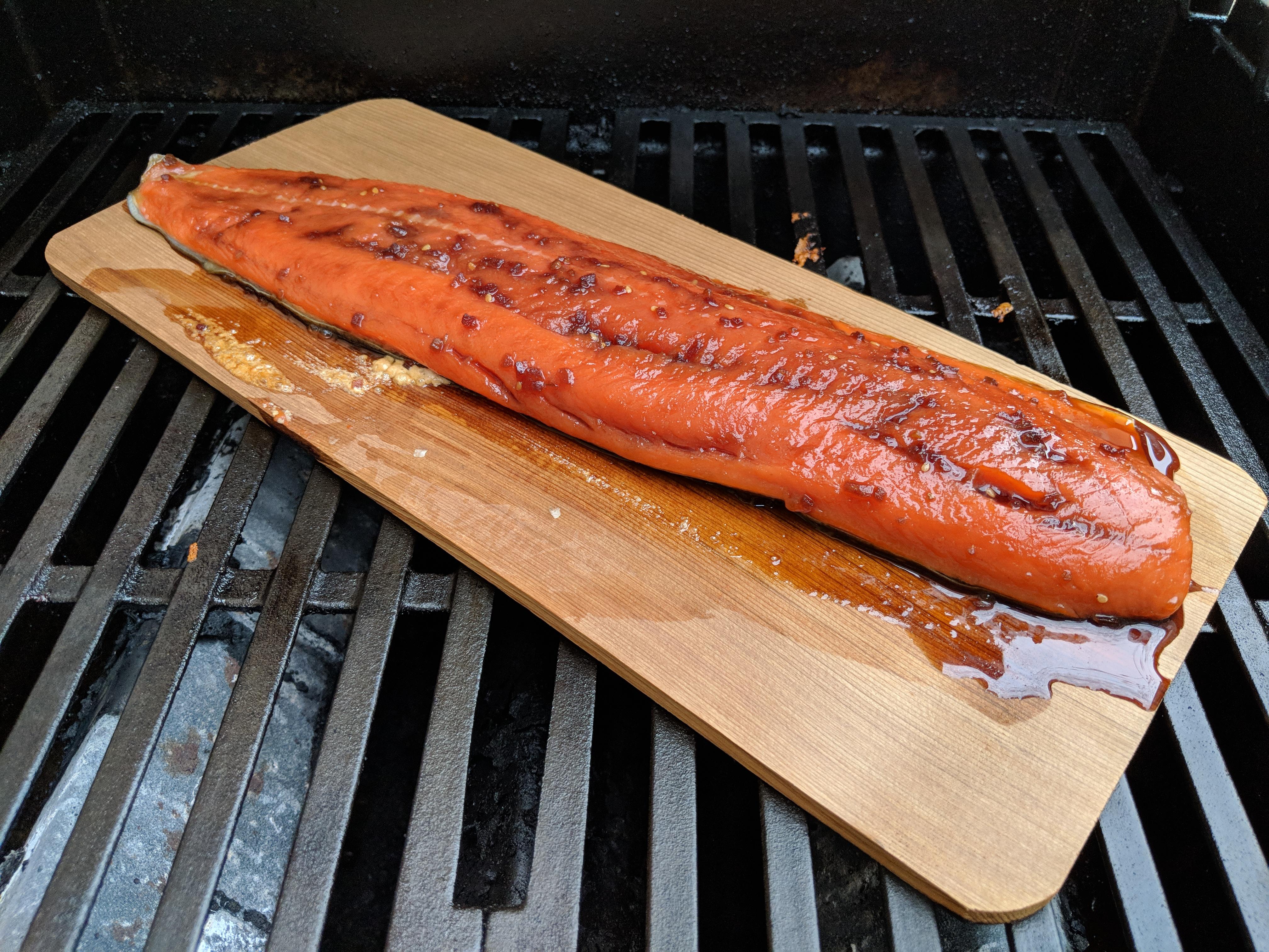 [Homemade] Grilled Teriyaki Salmon on a Cedar Plank. Yeah! r/food