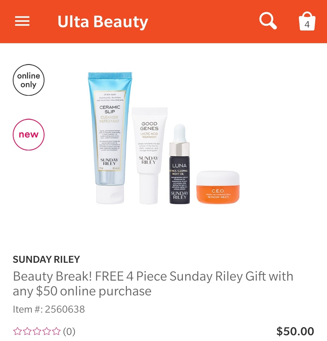 Ulta Beauty Break Free 4pc Sunday Riley gift with 50 online