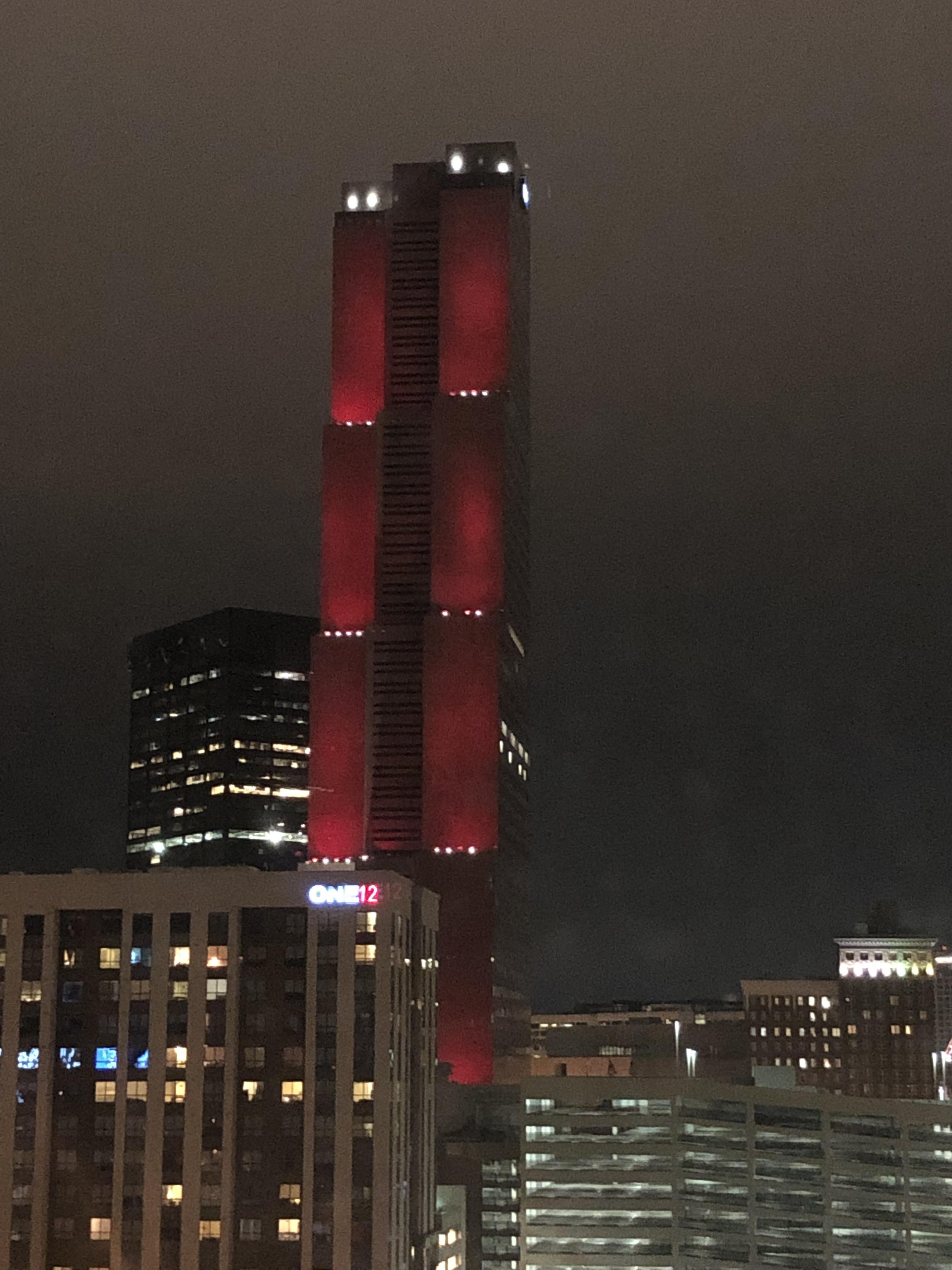 The GA Power building is lit up red for ATLUTD r/Atlanta