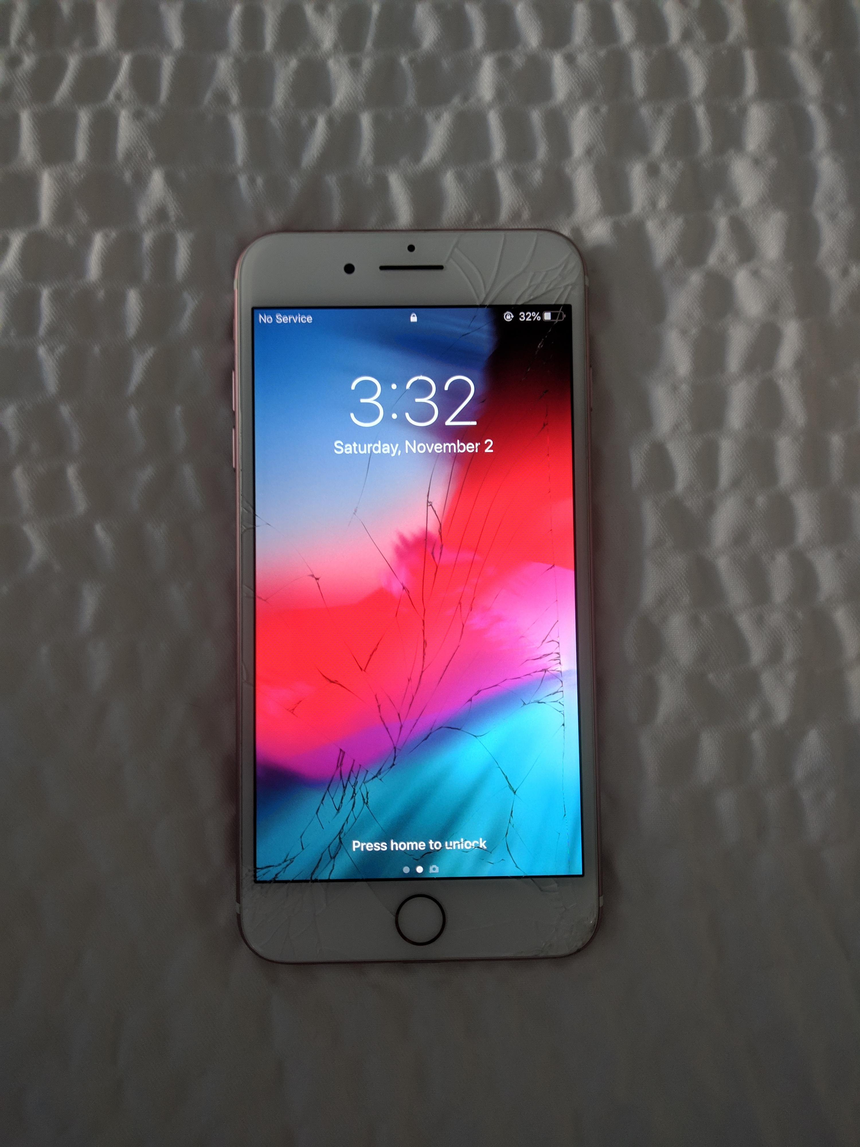 Found a rose gold 128gb iPhone 7+ with just cracked glass. Everything