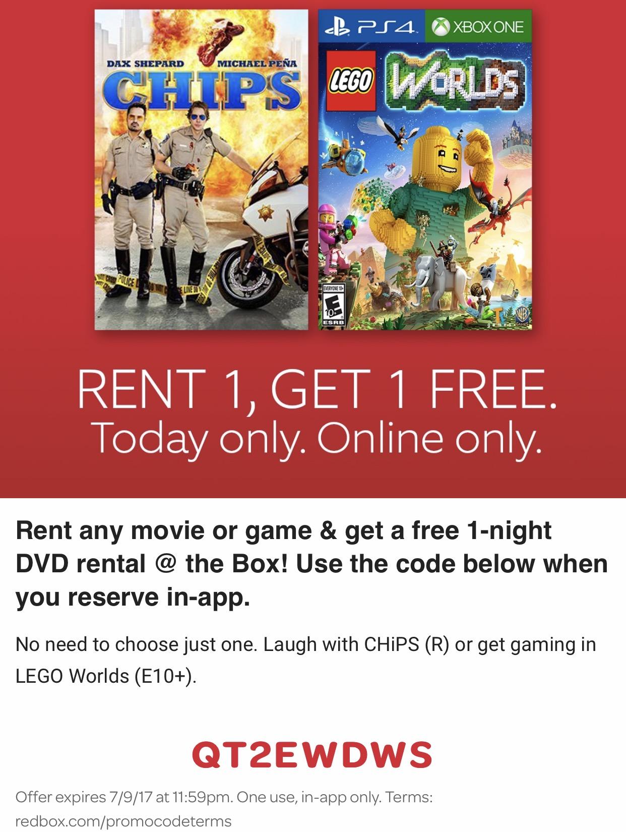 Rent 1, Get DVD Free (Expires 7/9) r/Redbox
