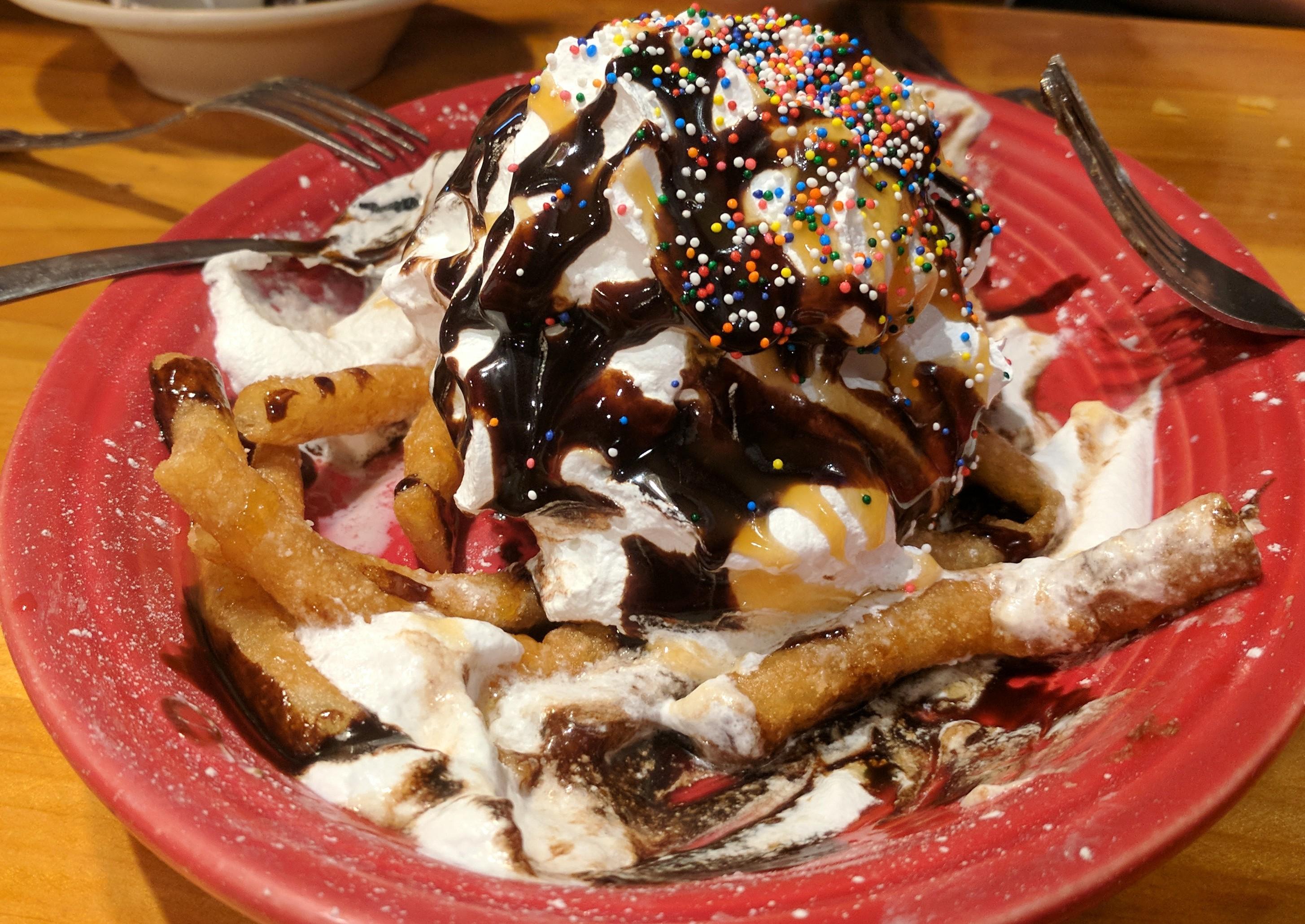 [I ate] Funnel cake fries topped with fried ice cream r/food