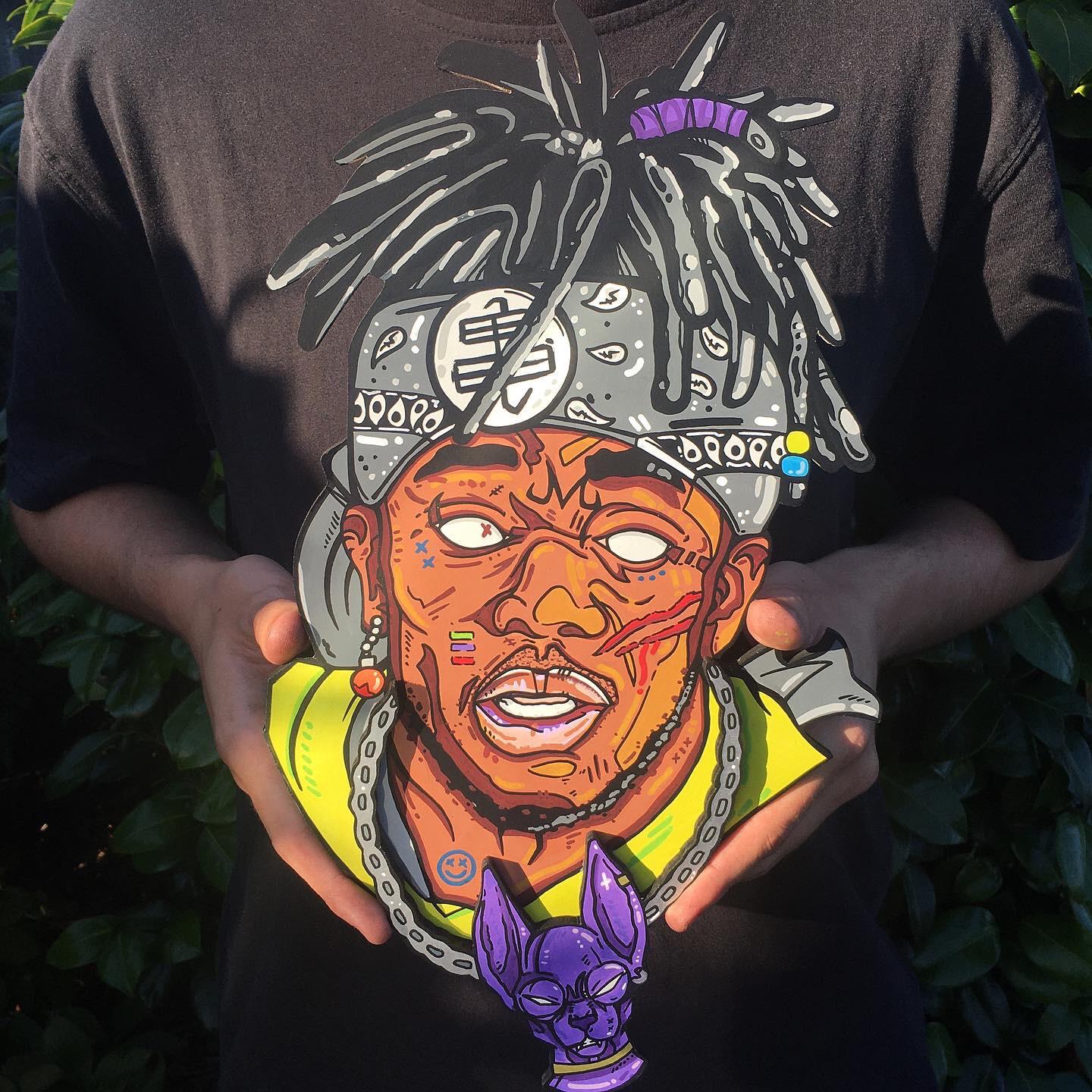 Last try... Woodcut and painted 3D Majin Knowledge art piece, rocking