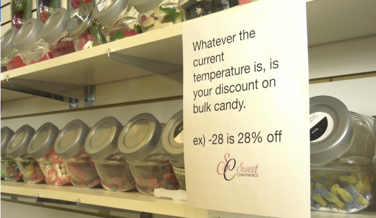 The colder it gets, the greater the discount at this candy store