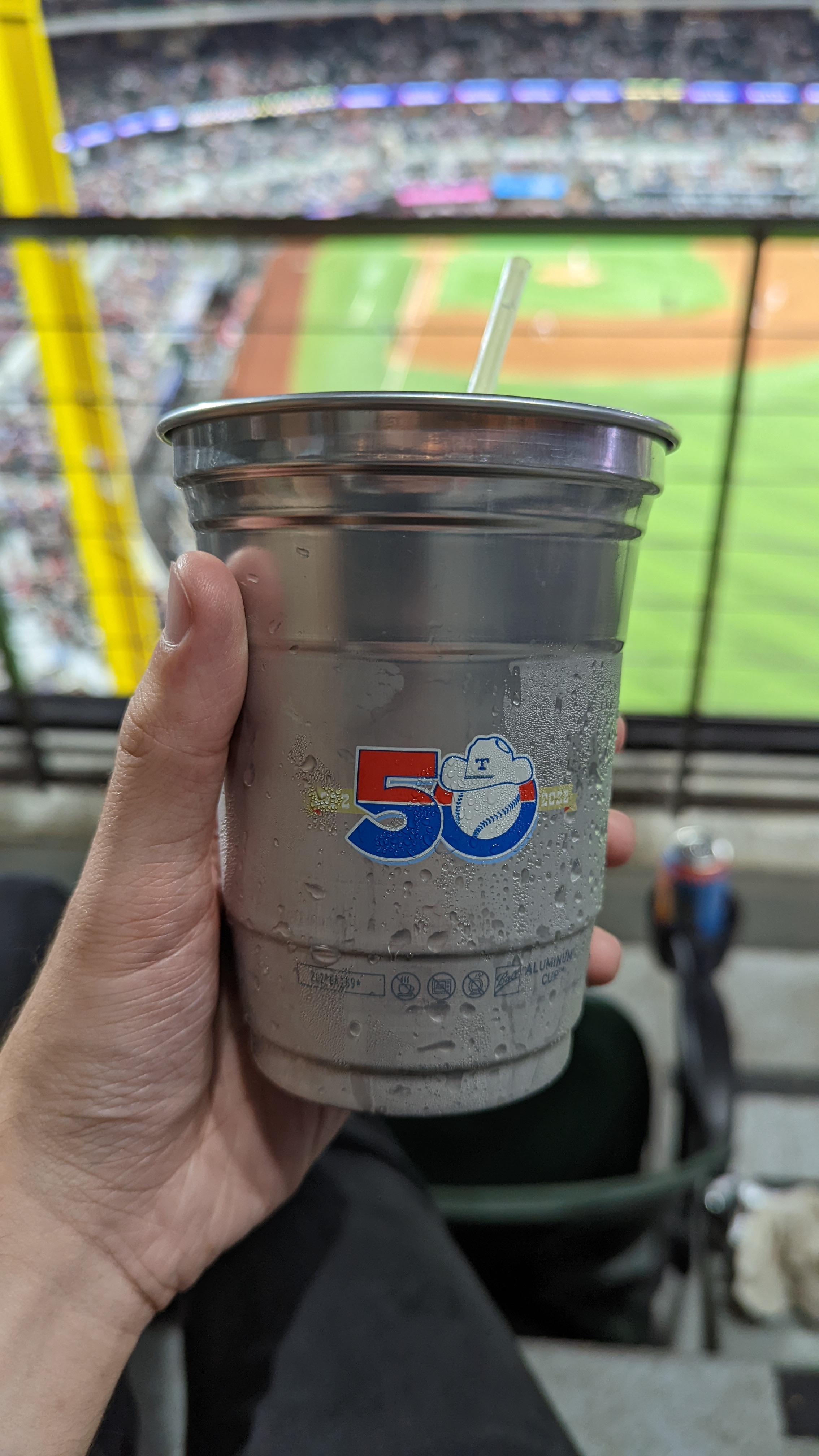 More sustainable aluminum cups being used at a baseball game r