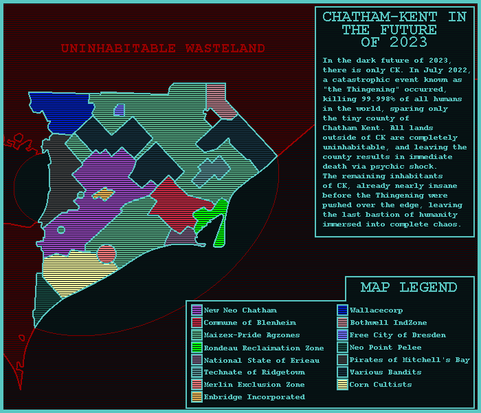 Catastrophic Events 2023 A post catastrophe ChathamKent county in the distant, dark Cyberpunk