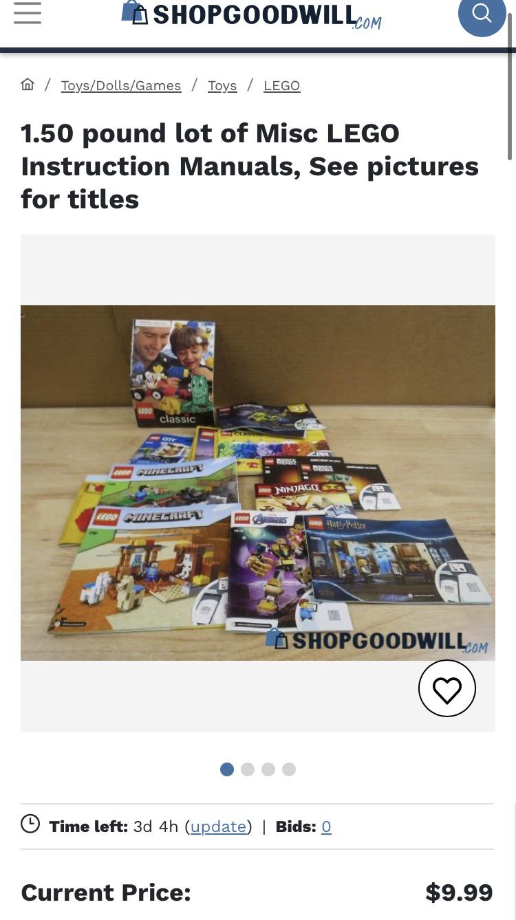 Lego manuals (no actual legos) that you could probably find online free