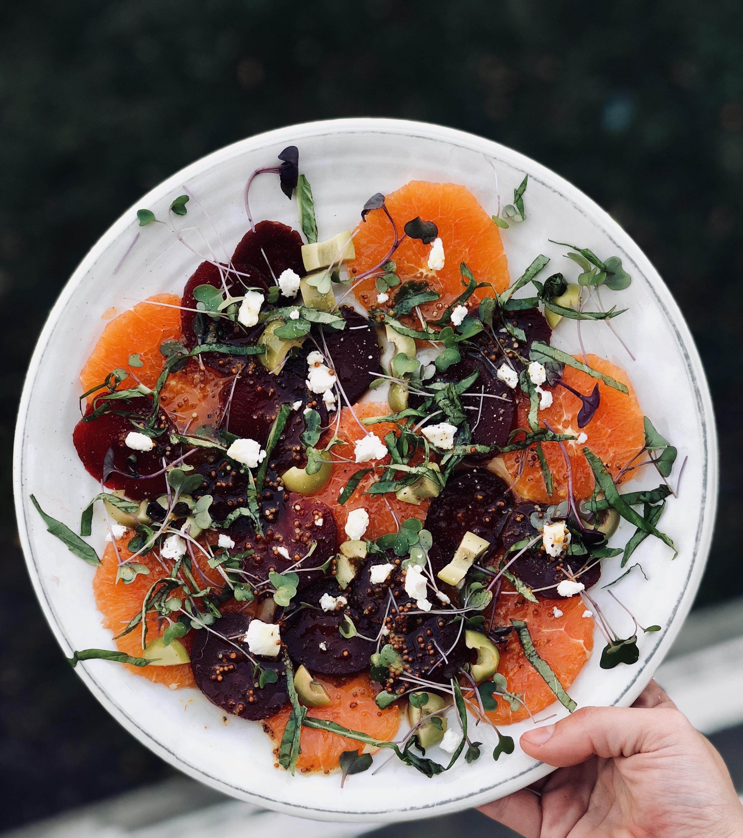 Cara cara orange & beet salad on this beautiful evening! [340 calories