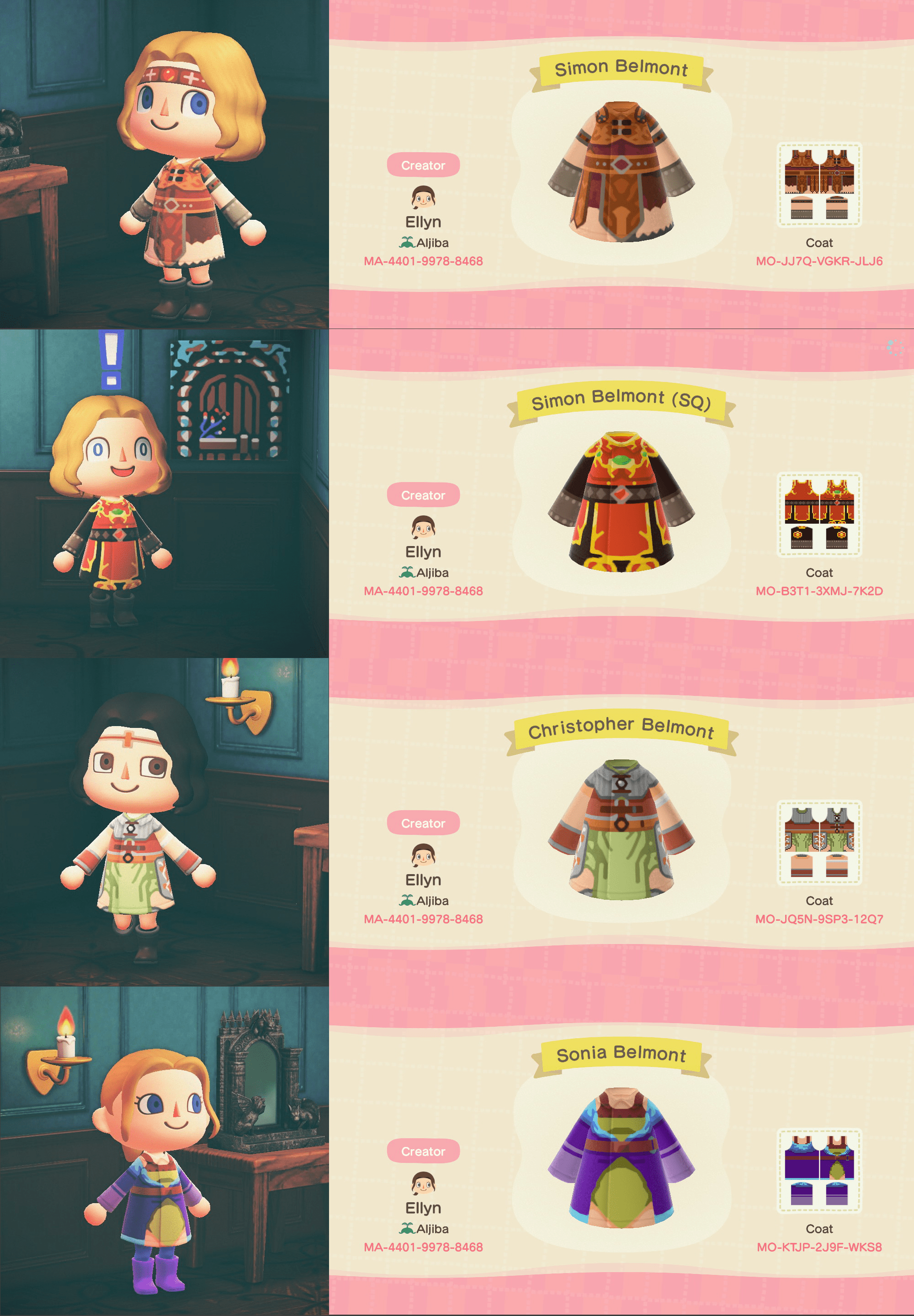 Animal Crossing Pro Designs Simon (CVI & II), Christopher and Sonia