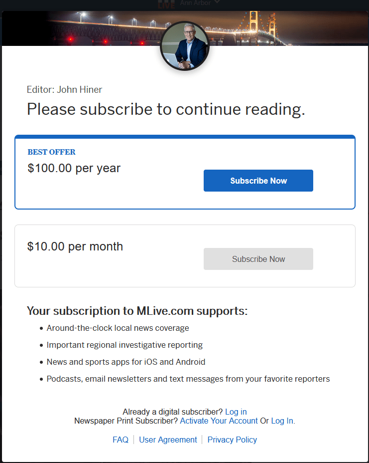 Mlive now costs 2.5x a yearly subscription to the NYTimes. What a deal