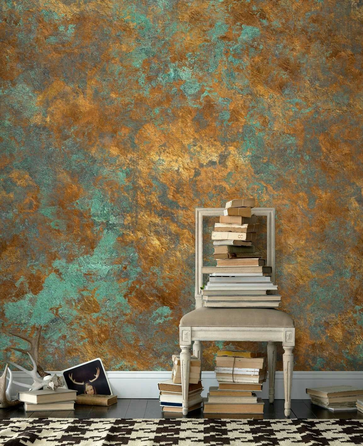 Turquoise-ish paint and...? Gold leaf? Sponge? Texture? How do I do