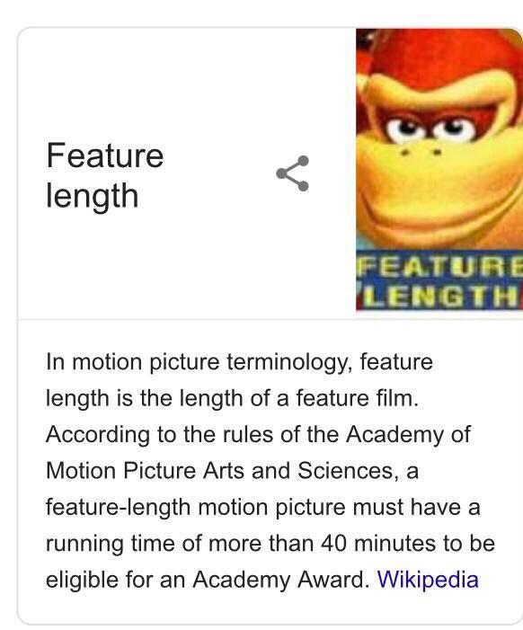 The actual search result for feature length