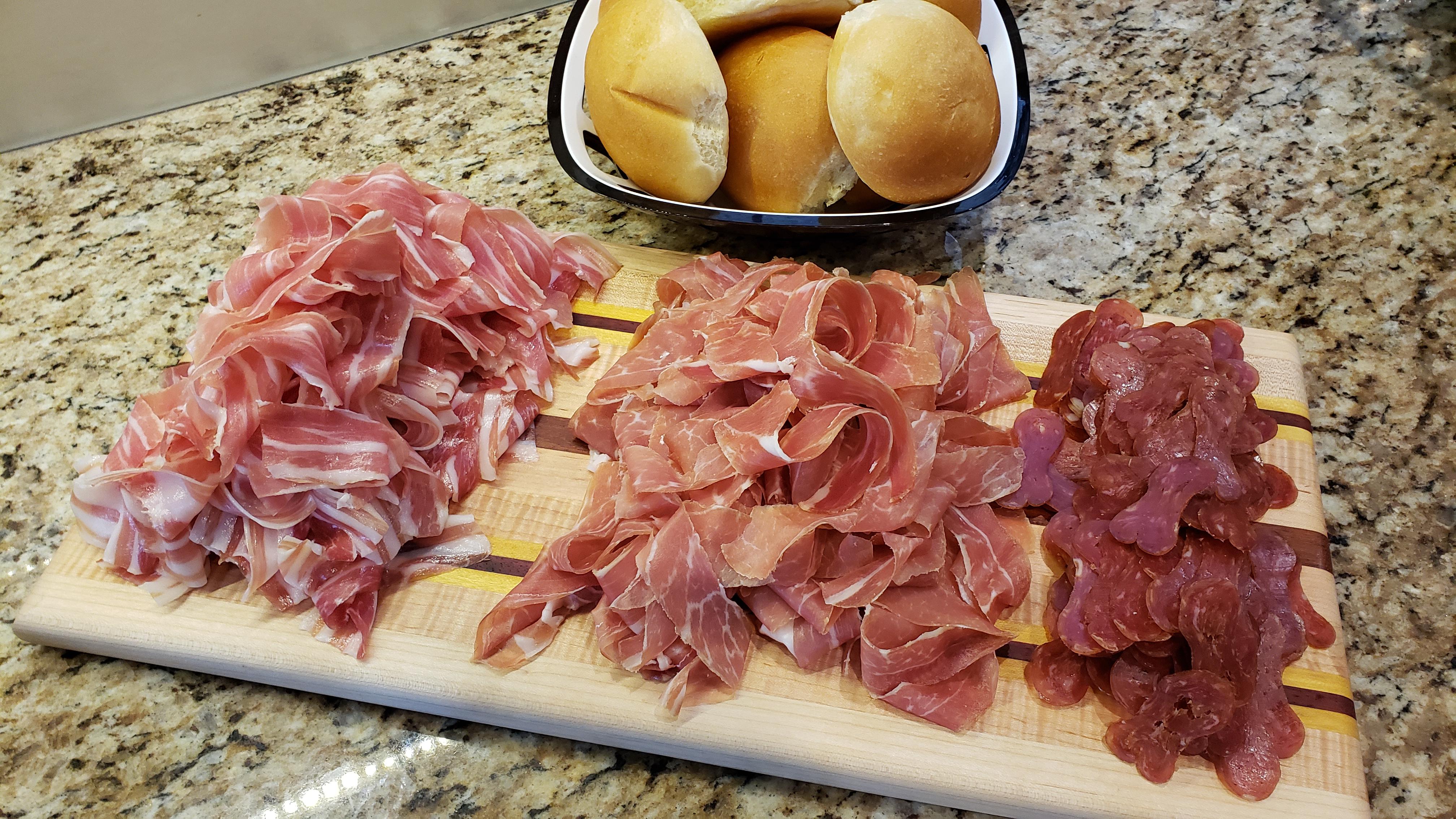 All home made. pancetta /prosciutto and sopressata. Been making with my