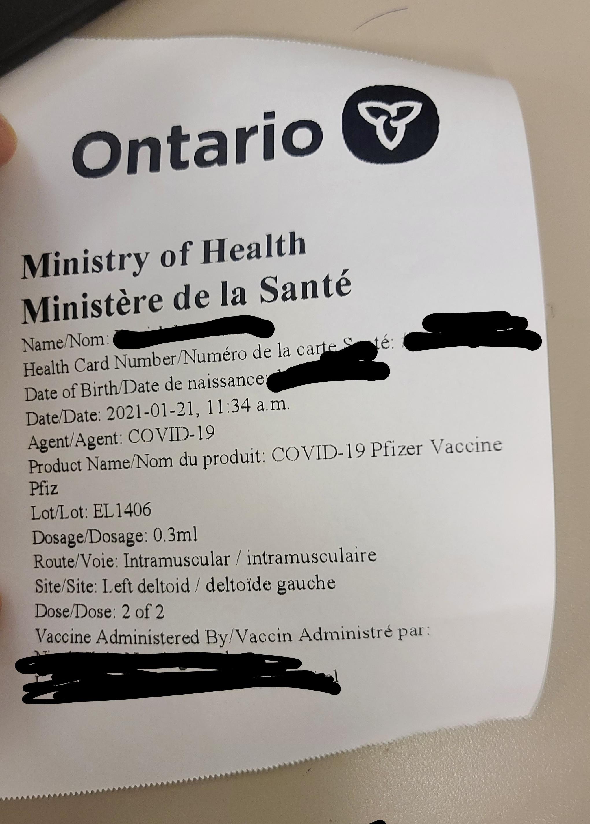 Got the second shot! ontario