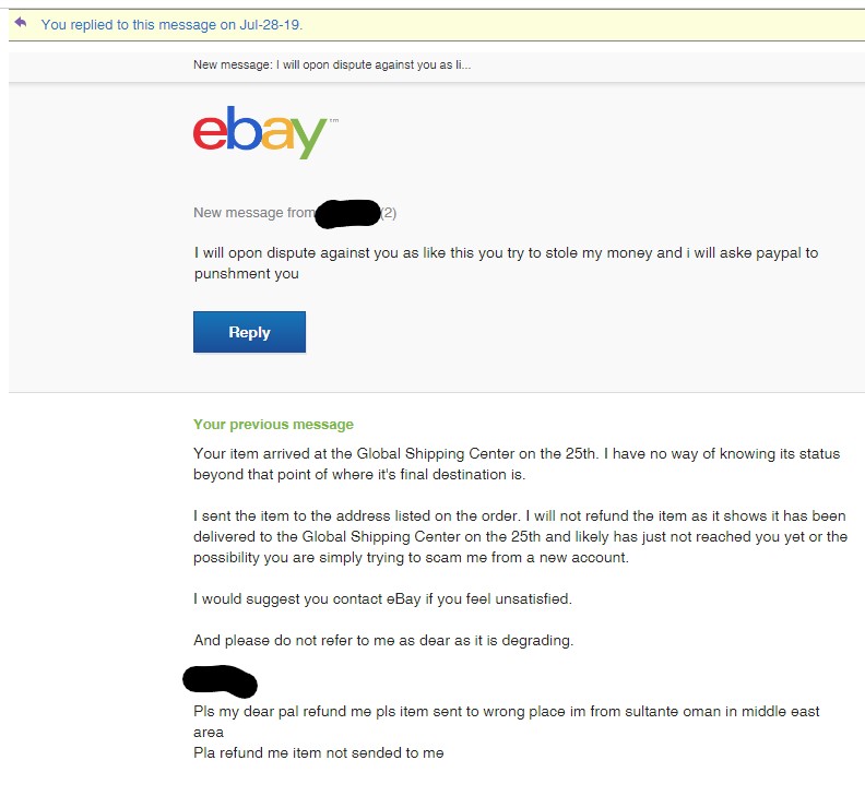 Guess I won't be using the Global Shipping Program again... r/Ebay