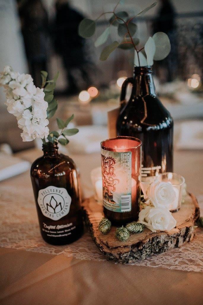 Had to share our beer themed wedding decor too! Howlers, growlers