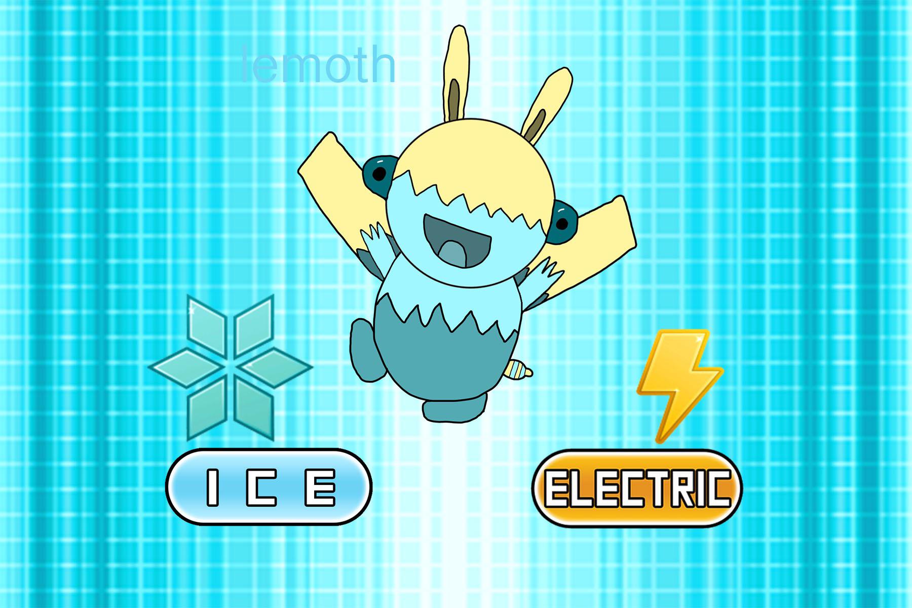 Meet lemoth the electric and ice type Pokémon. It is based off of a