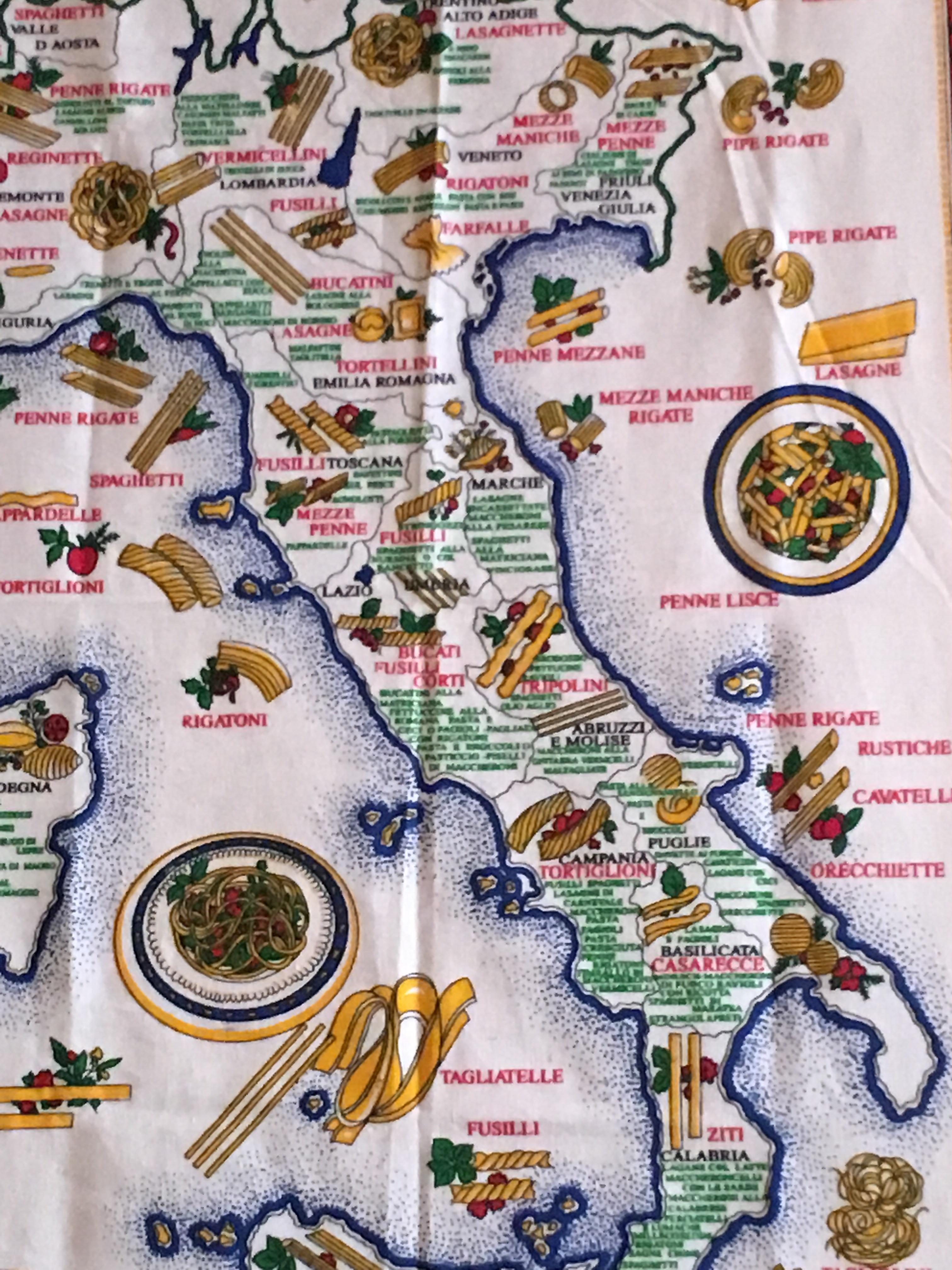 Map of regions in Italy where different pastas are from. r