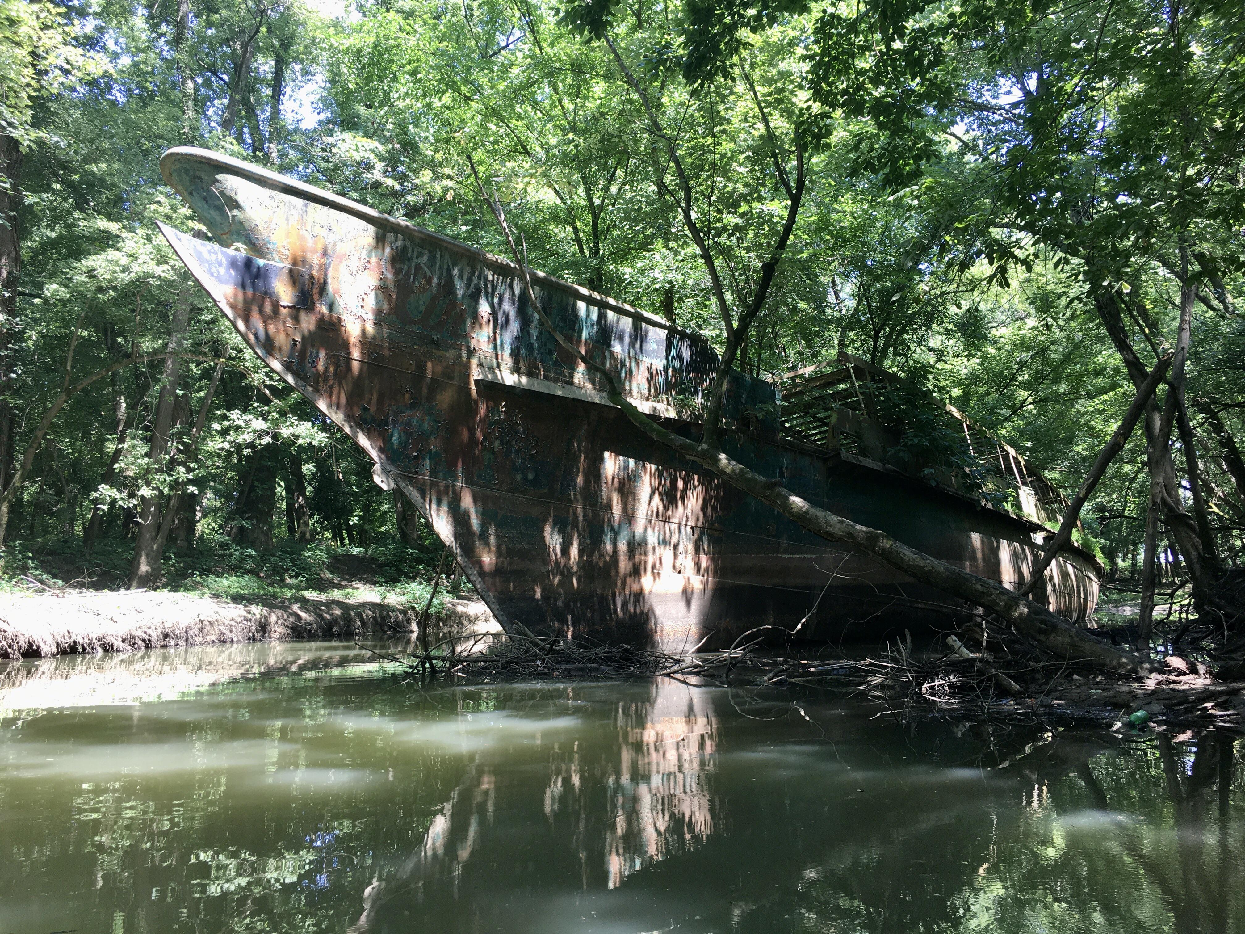 Today I paddled up to the Cincinnati “ghost ship” the USS Sachem