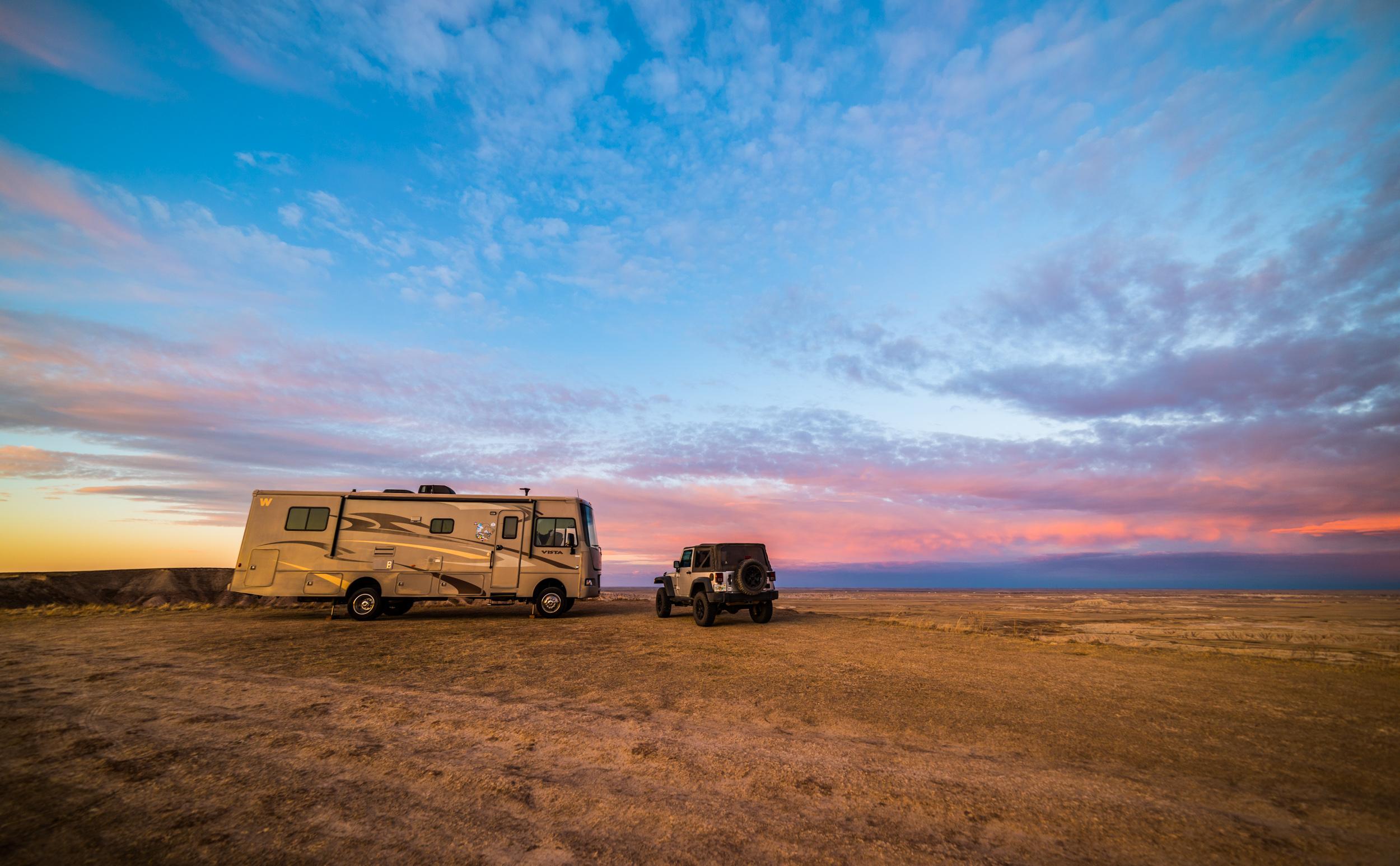 Free Camping outside Badlands National Park, SD, at Sunset r/GoRVing