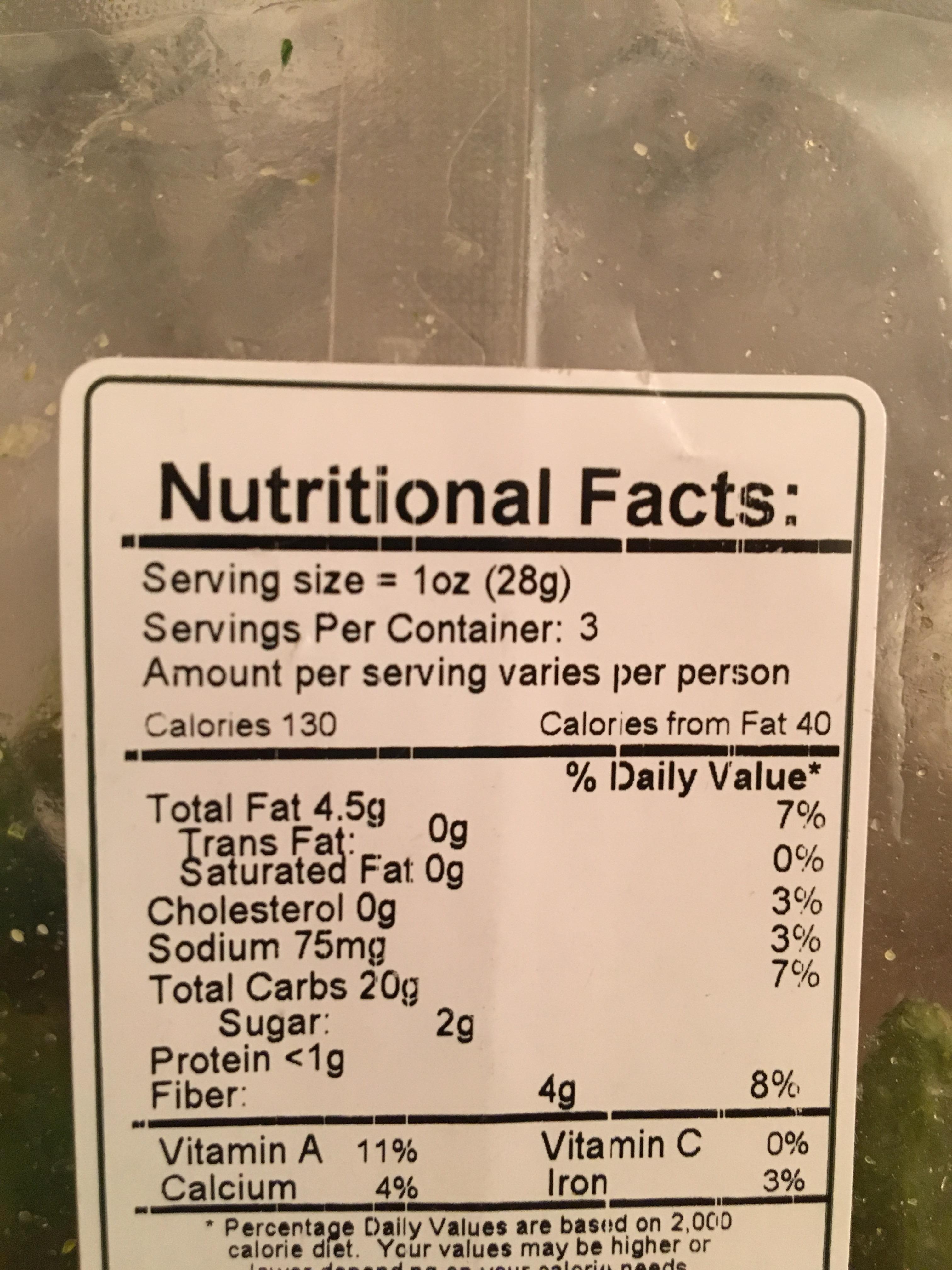 Found on a pack of okra chips. How could 130 calories possibly vary by