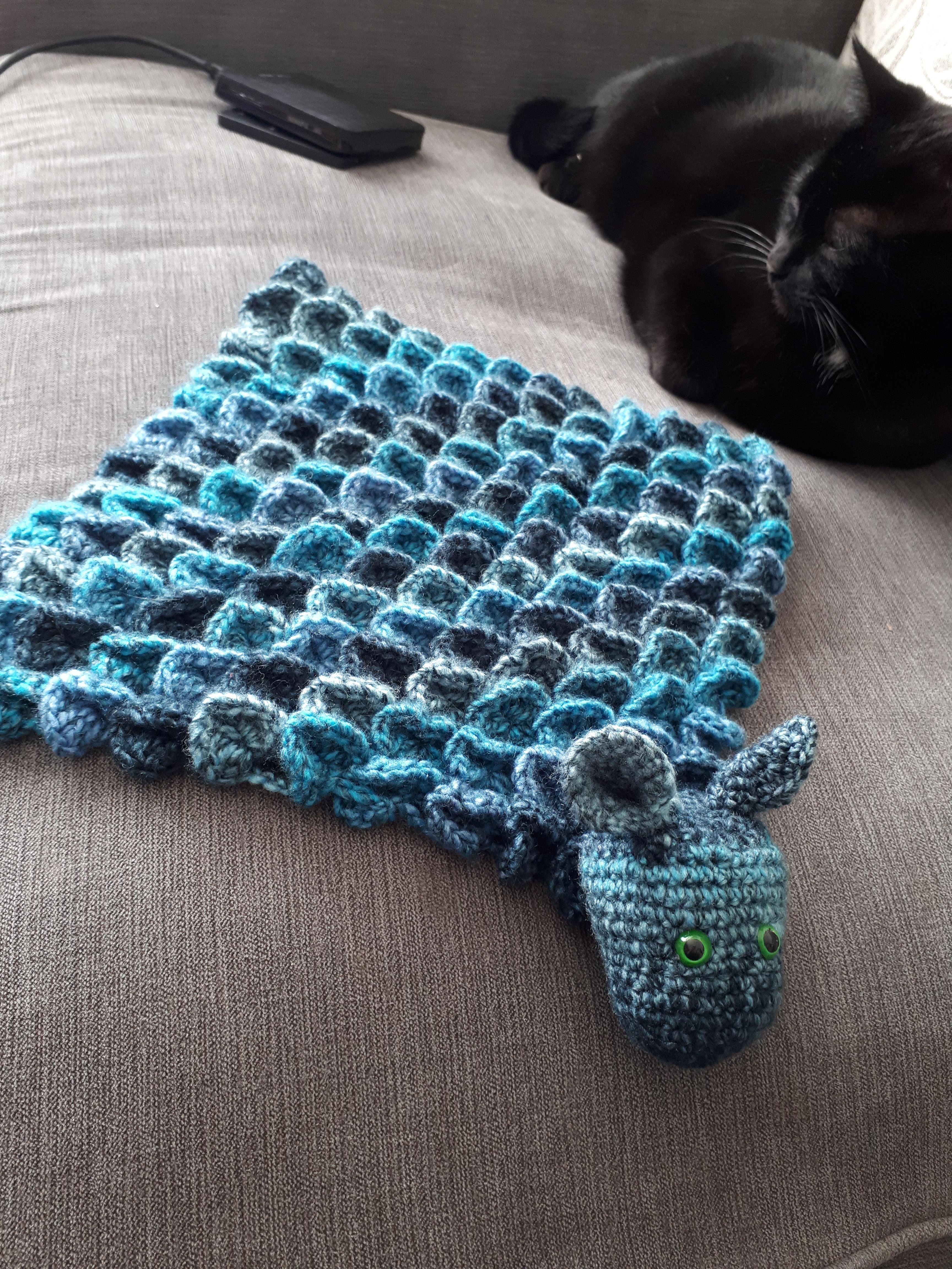 Made a baby dragon love blanket for my niece, trying to decide if I