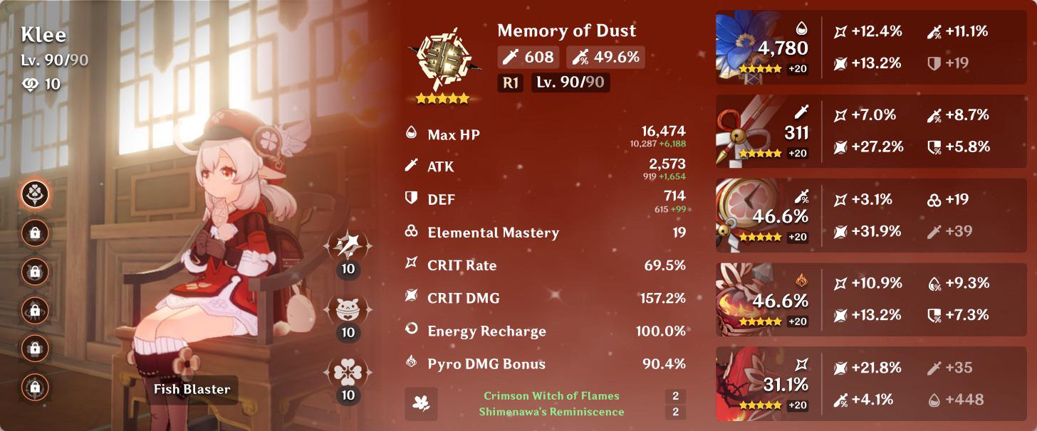 Memory of Dust Klee! I get a little more than 3k Attack when I have a