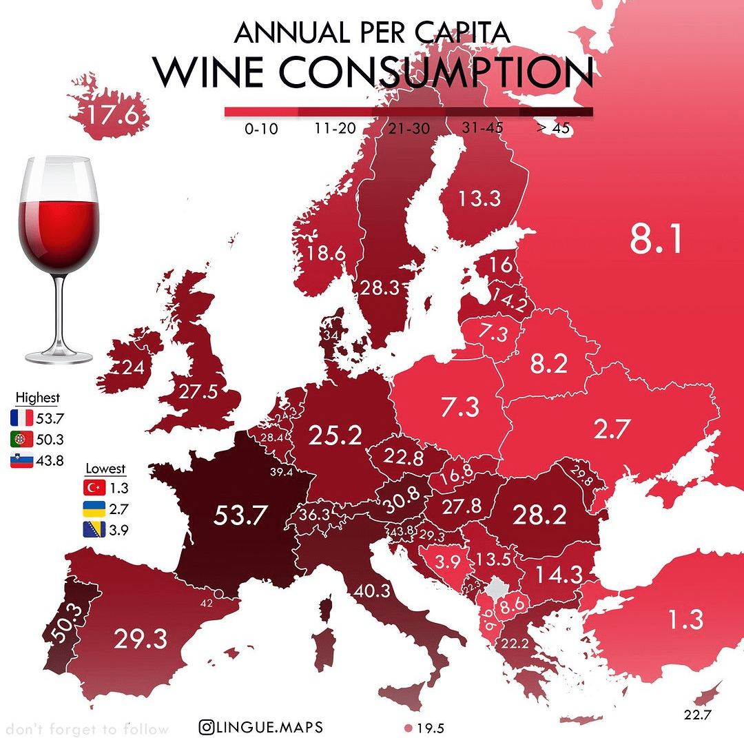 Annual per capita wine consumption in Europe and Turkey r/MapPorn
