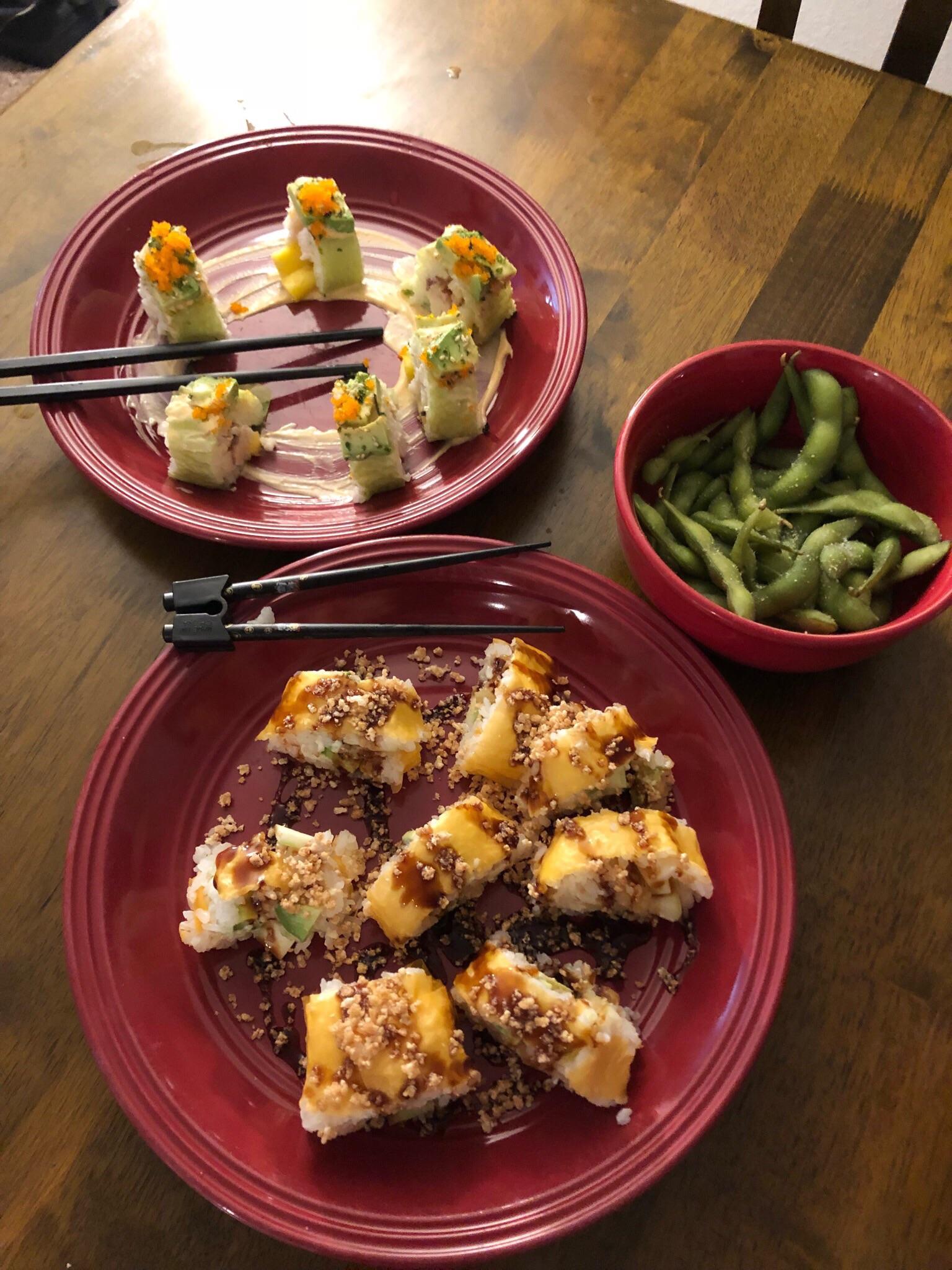 lobster roll with mango and shrimp tempura roll [homemade] r/food