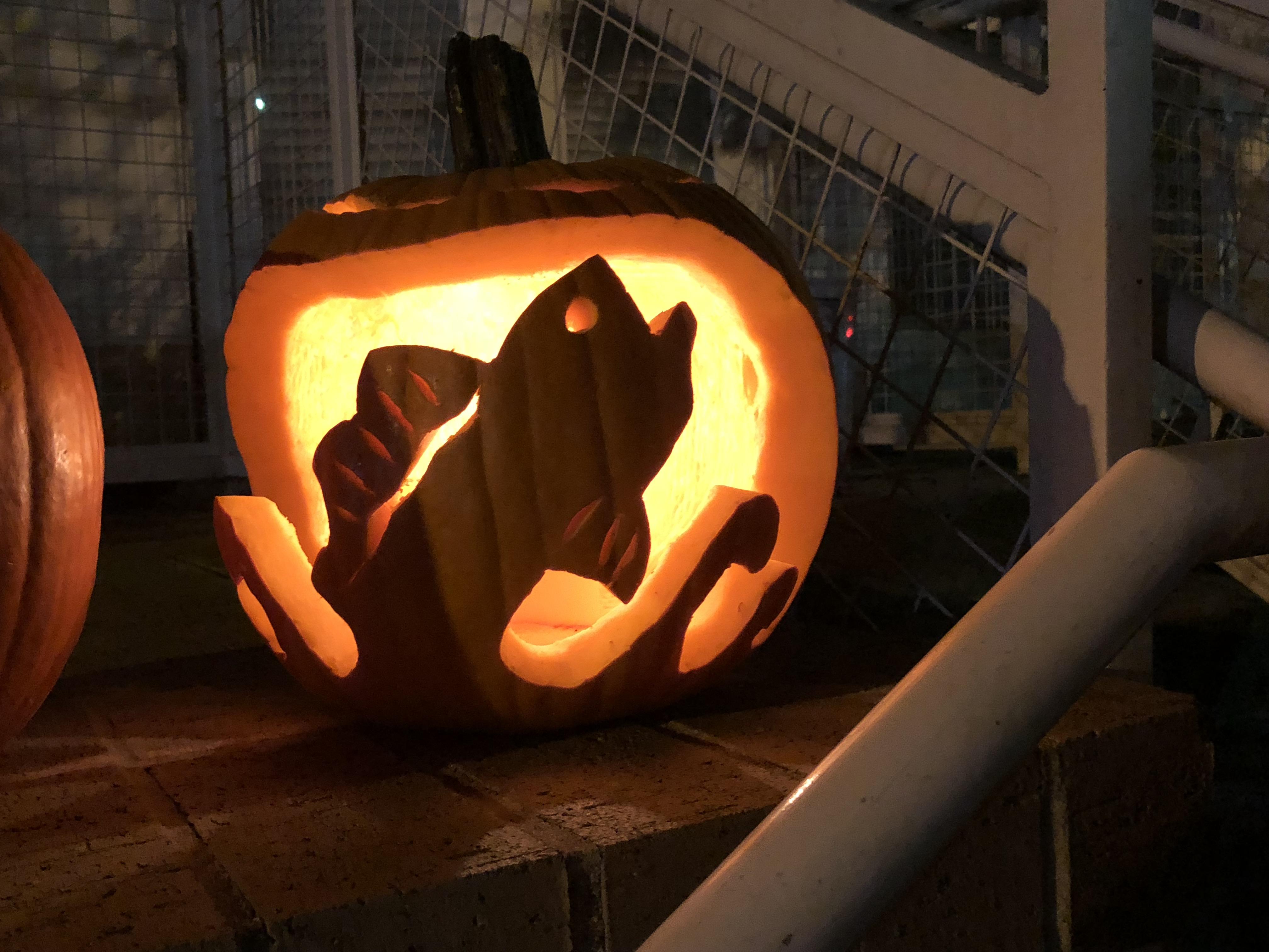 I carved a fish into my pumpkin for Halloween. Enjoy. r/Fishing