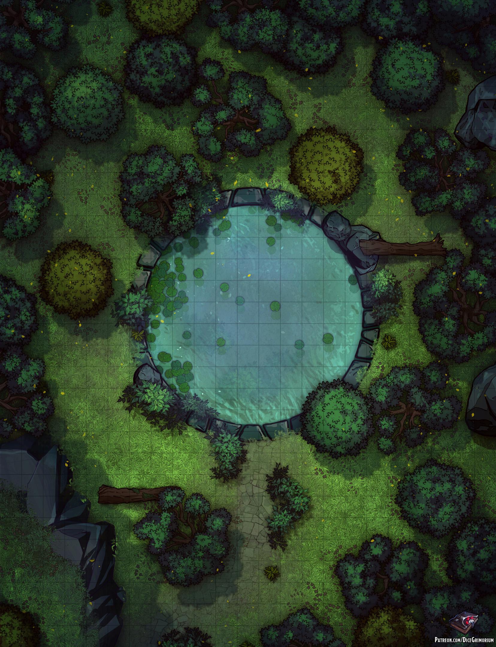 [OC][Art] Forest Pond Battle Map 23x30 r/DnD