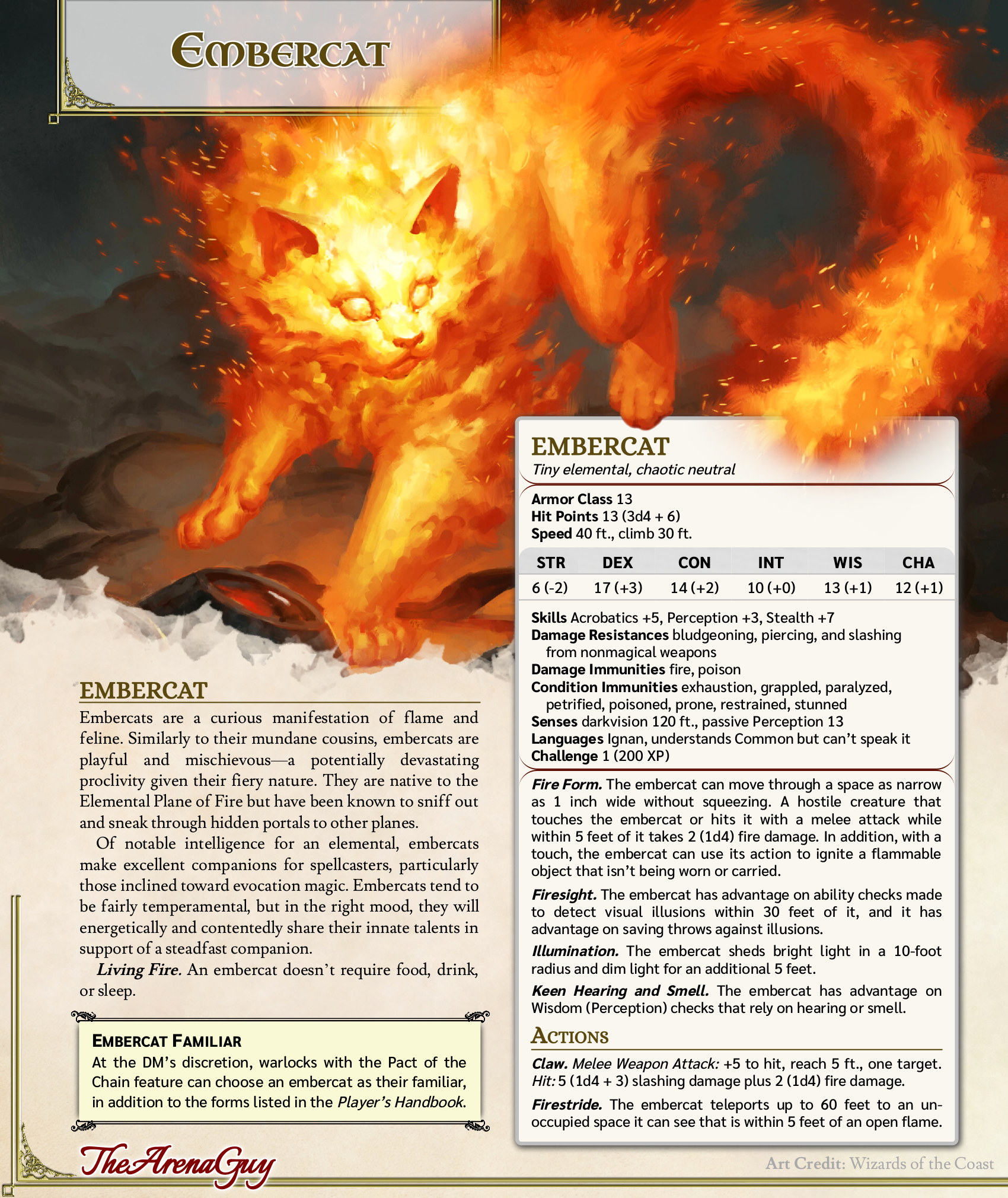 [OC][Homebrew] Embercat An adorable, fiery, feline familiar for your