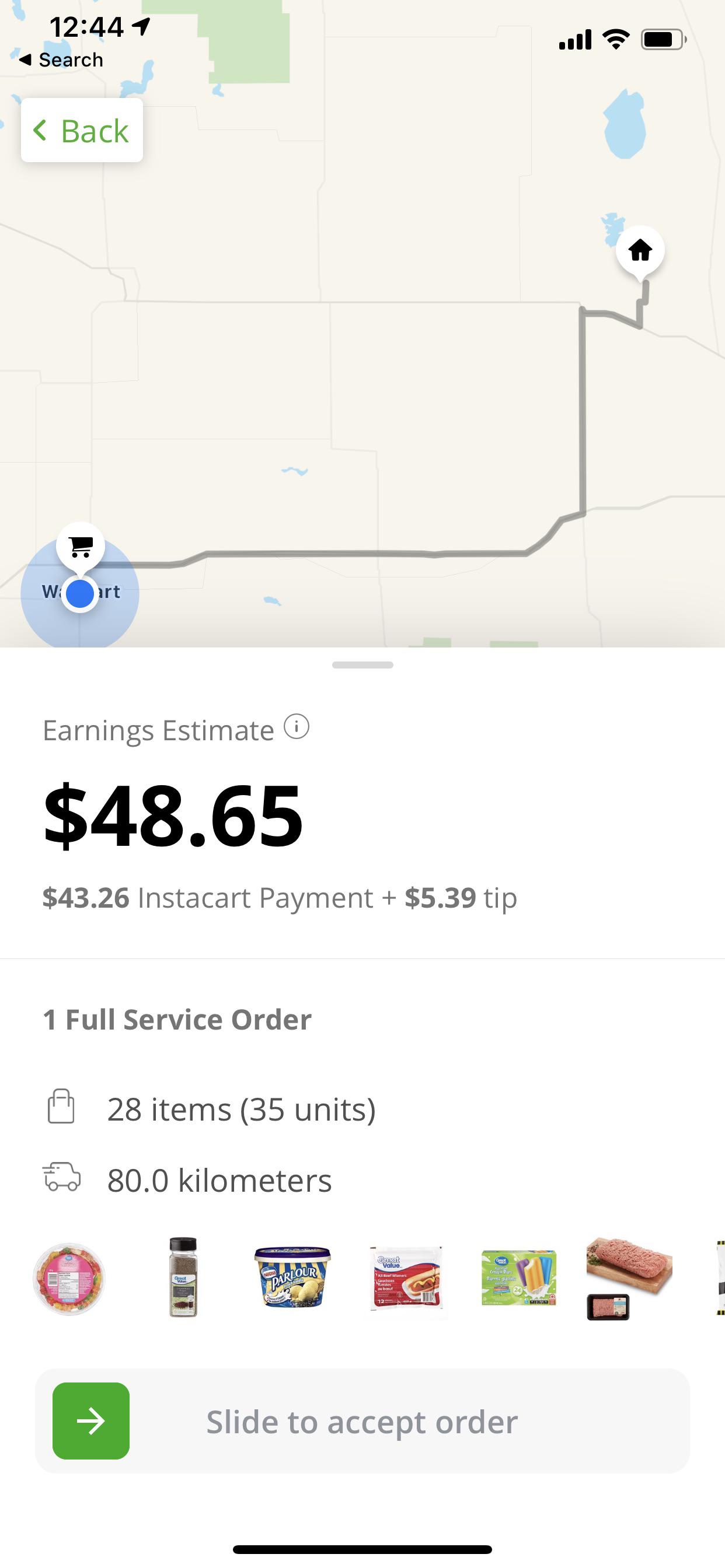 50 miles and 5 tip. Good luck with that